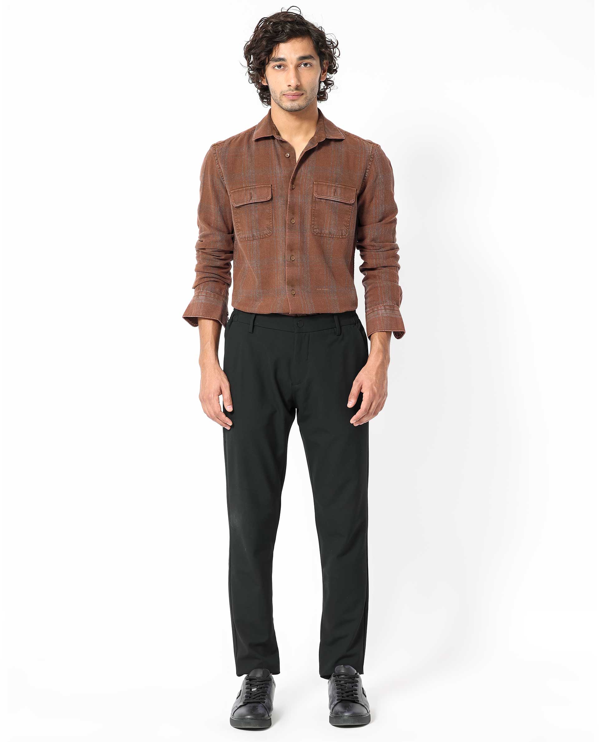 Rare Rabbit Men's Hammel Rust Cotton Checked Print Regular Fit Full Sleeve Collared Shirt - Image 2
