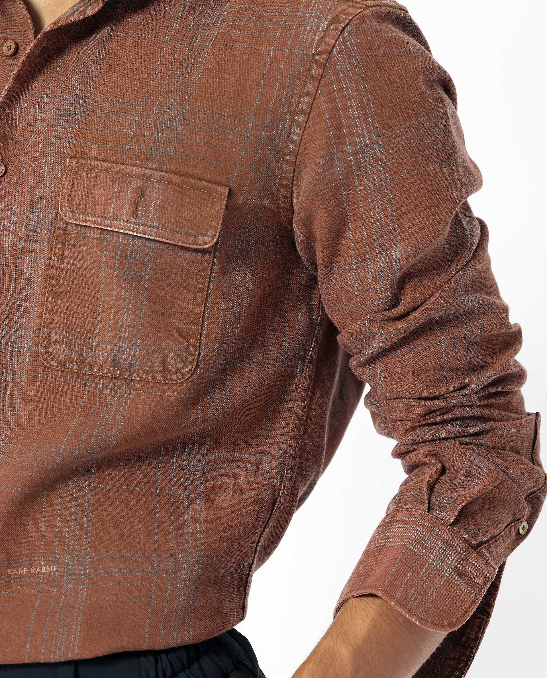 Rare Rabbit Men's Hammel Rust Cotton Checked Print Regular Fit Full Sleeve Collared Shirt - Image 4