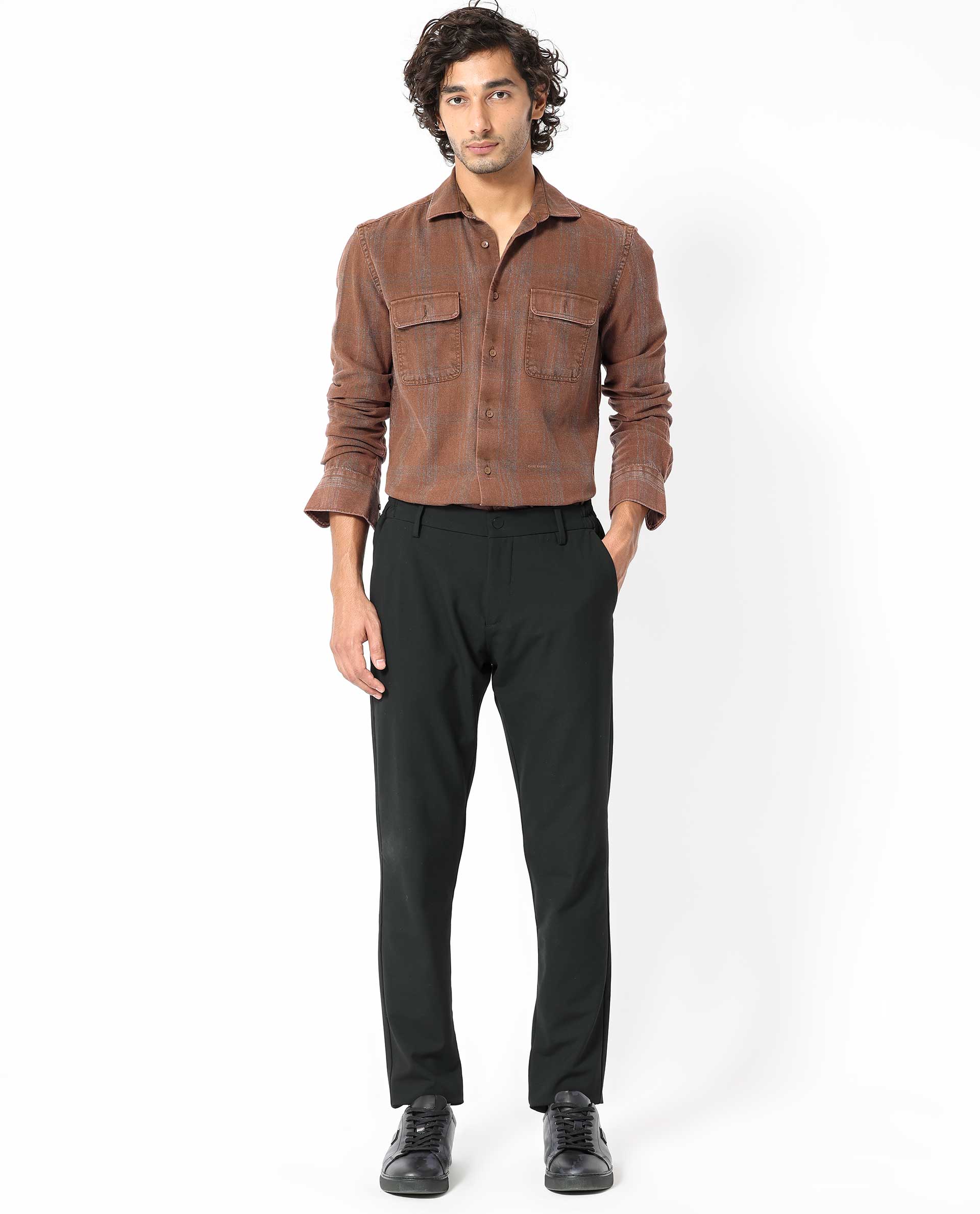 Rare Rabbit Men's Hammel Rust Cotton Checked Print Regular Fit Full Sleeve Collared Shirt - Image 5