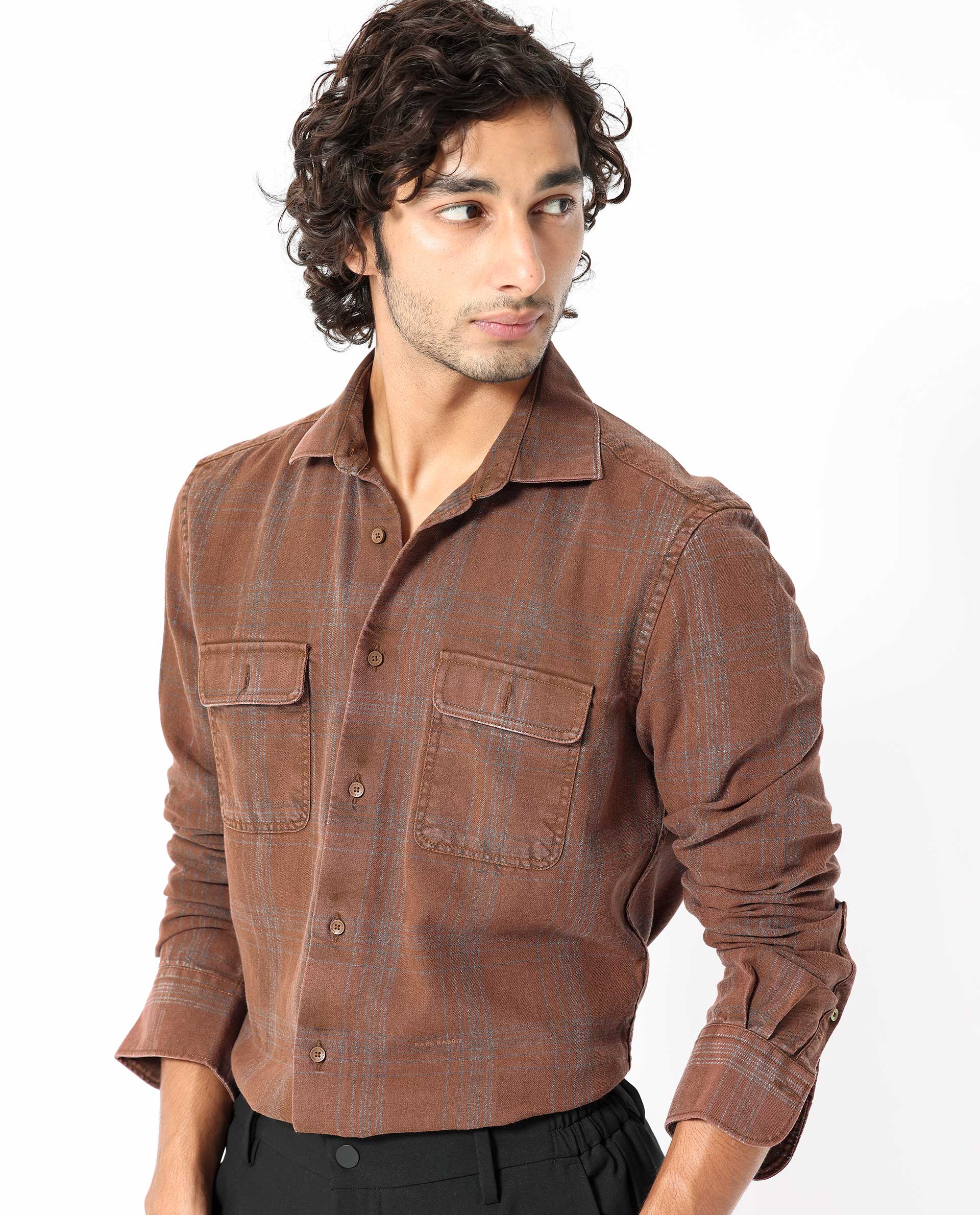 Rare Rabbit Men's Hammel Rust Cotton Checked Print Regular Fit Full Sleeve Collared Shirt - Image 6