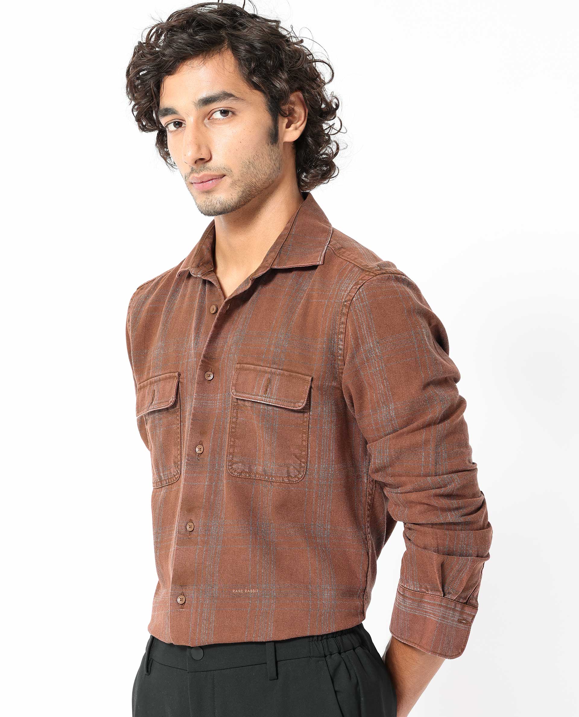 Rare Rabbit Men's Hammel Rust Cotton Checked Print Regular Fit Full Sleeve Collared Shirt - Image 7