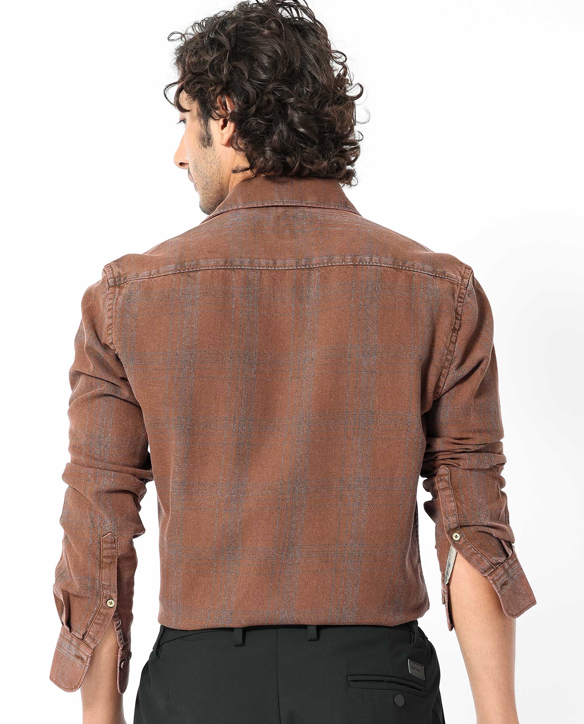 Rare Rabbit Men's Hammel Rust Cotton Checked Print Regular Fit Full Sleeve Collared Shirt - Image 8