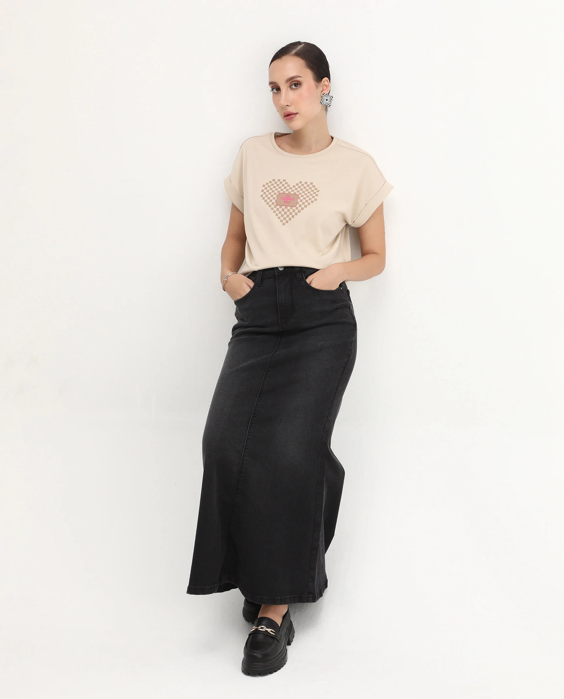 Rareism Women's Hamo Beige Cotton Crew Neck Relaxed Fit T-Shirt - Image 2