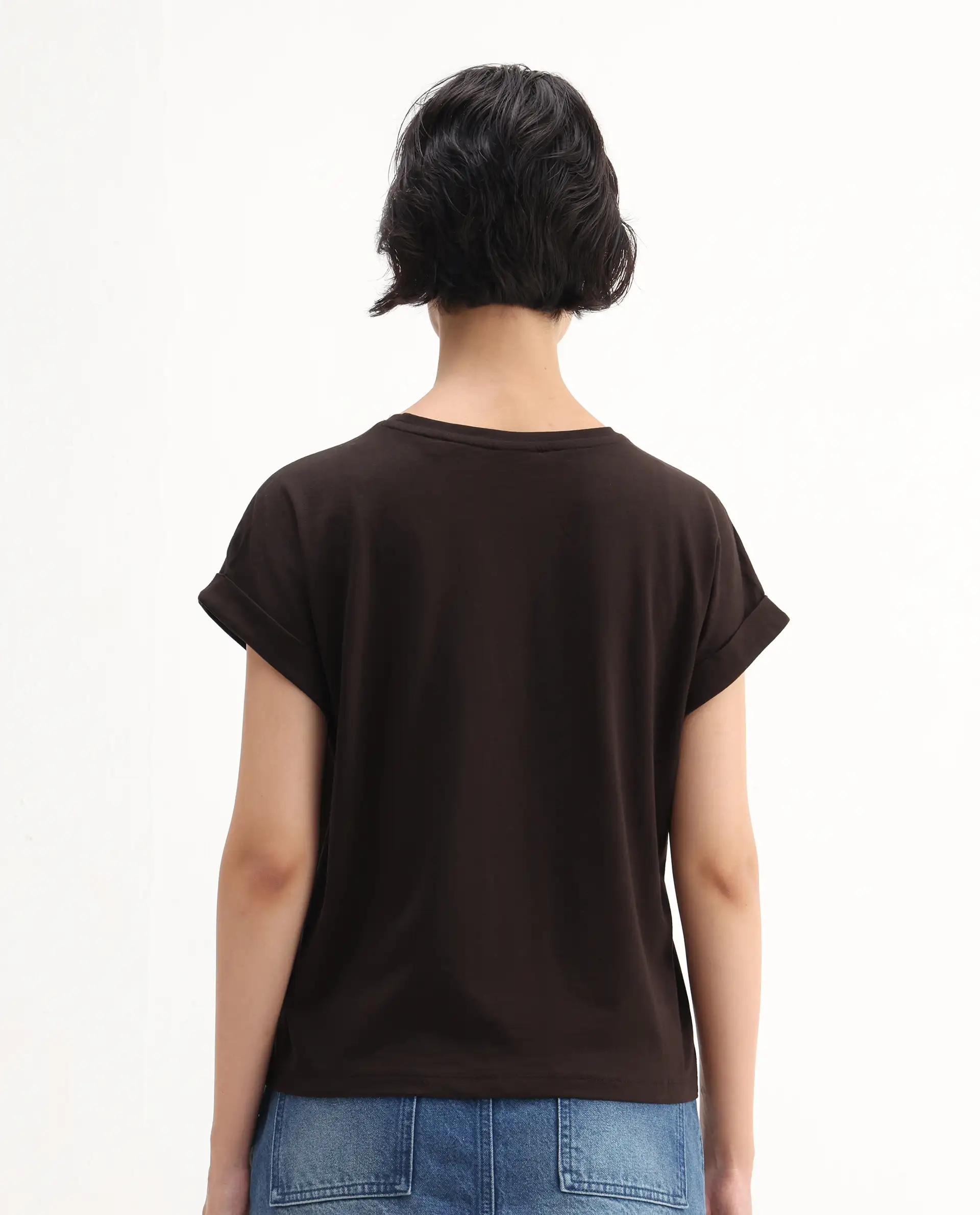 Rareism Women's Hamo Dark Brown Cotton Crew Neck Relaxed Fit T-Shirt - Image 7
