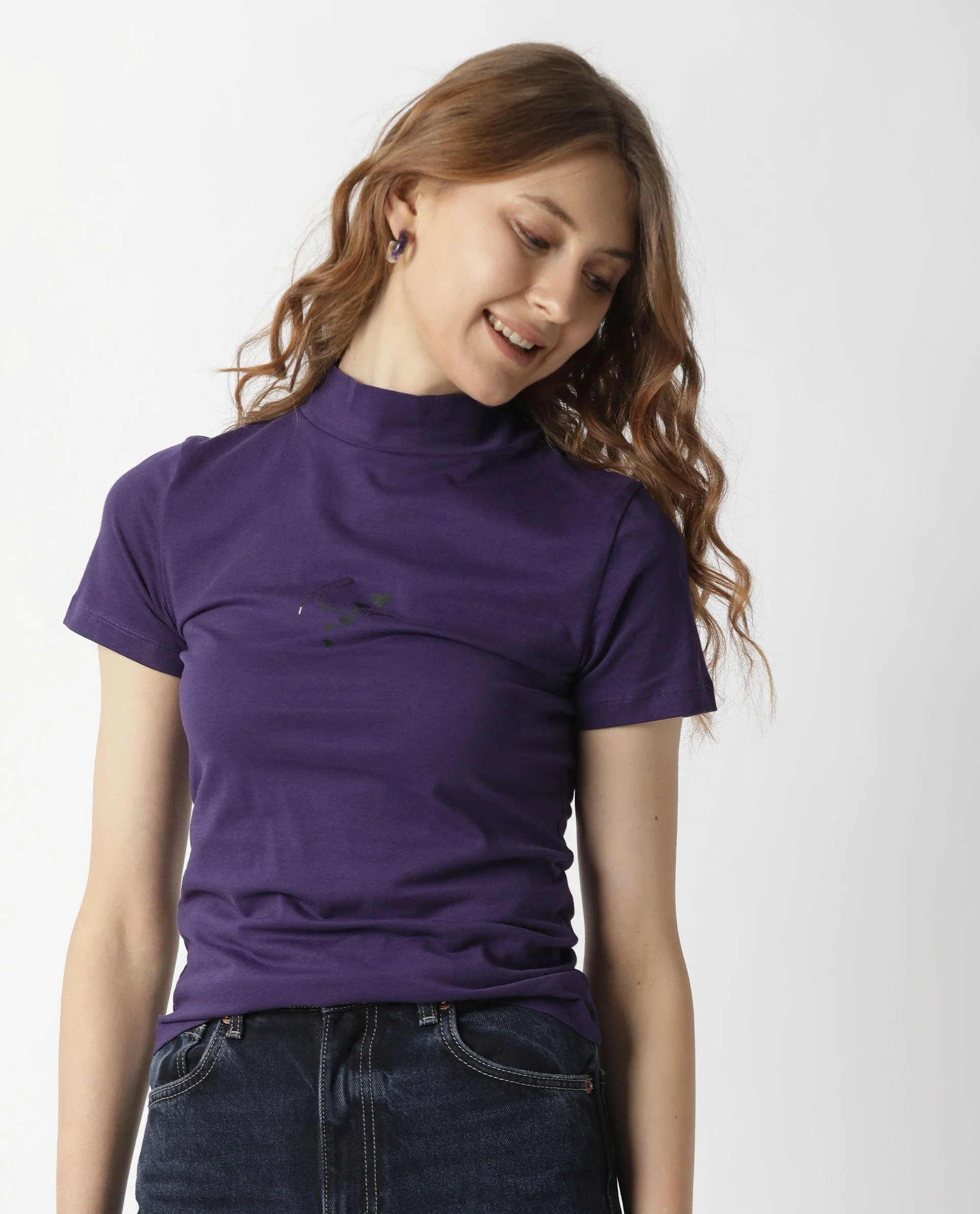 Rareism Women's Hamock Purple Cotton Crew Neck Plain Regular Fit T-Shirt - Image 2