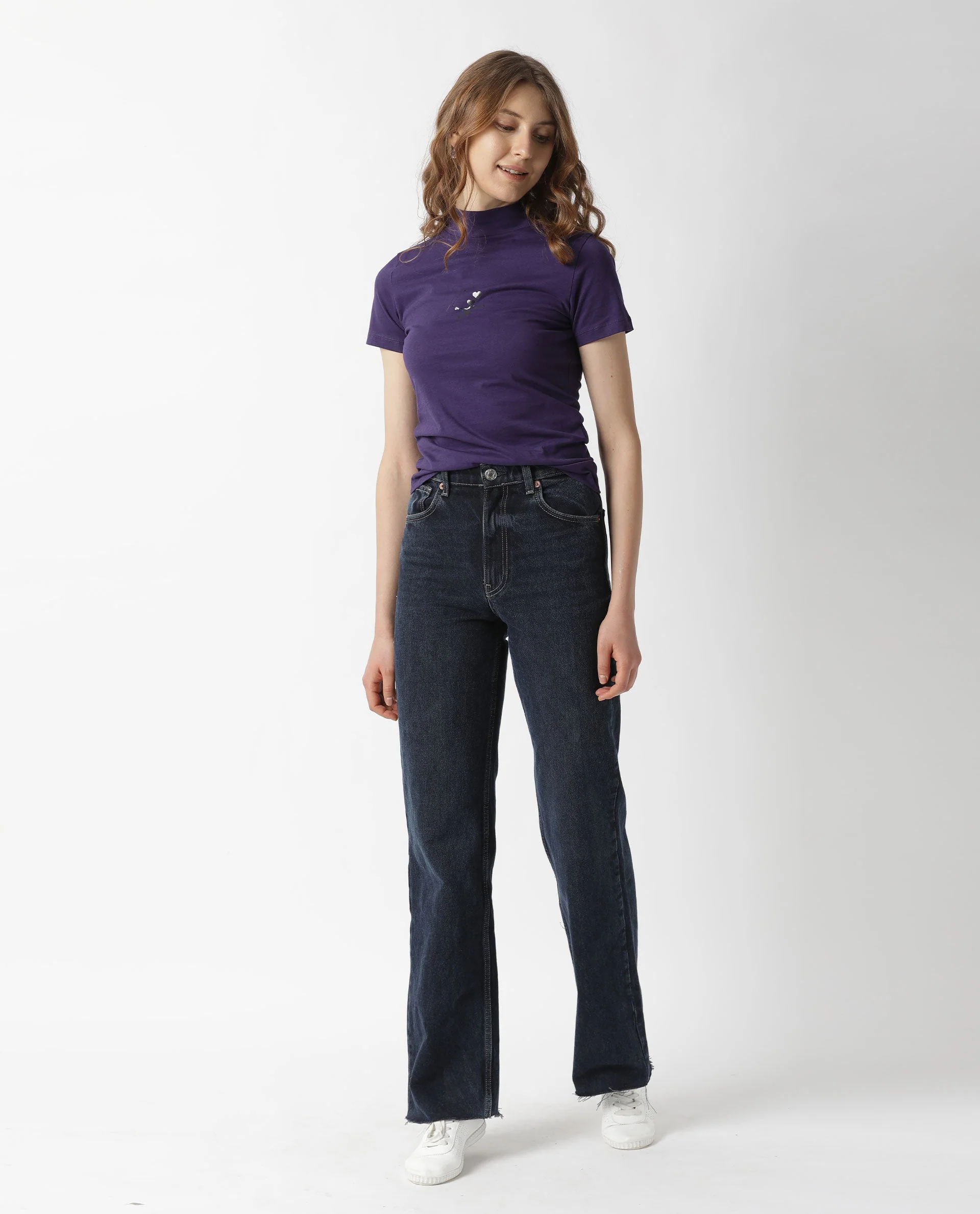Rareism Women's Hamock Purple Cotton Crew Neck Plain Regular Fit T-Shirt - Image 3