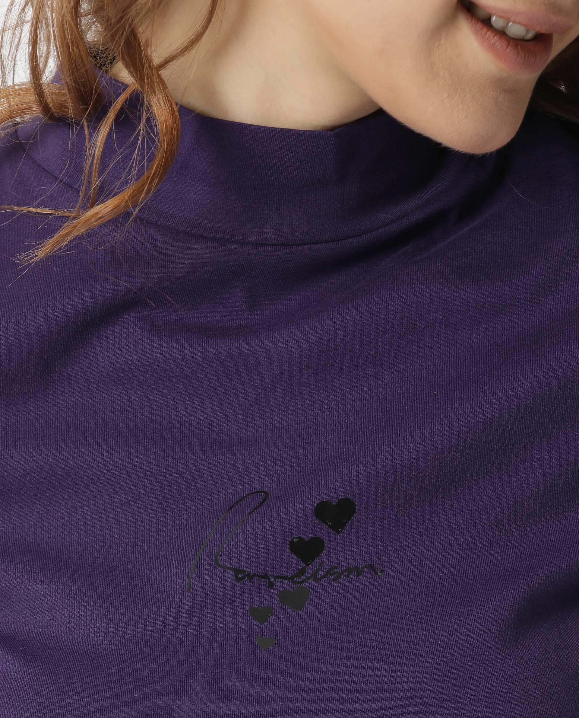 Rareism Women's Hamock Purple Cotton Crew Neck Plain Regular Fit T-Shirt - Image 4