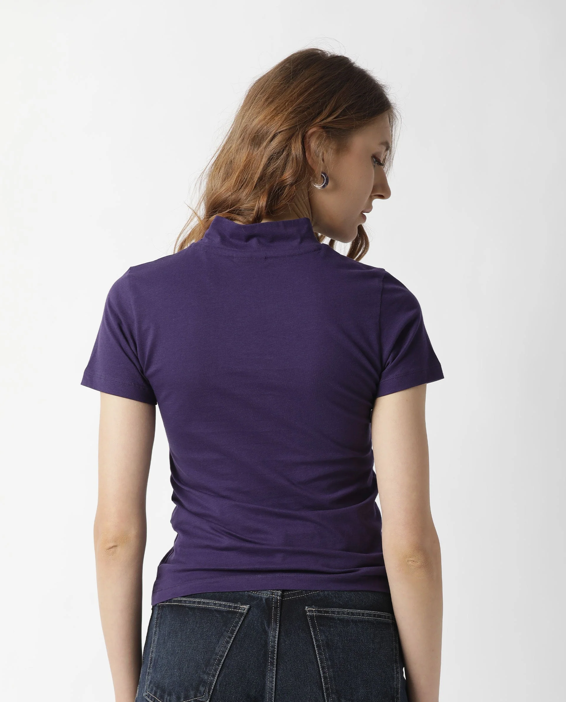 Rareism Women's Hamock Purple Cotton Crew Neck Plain Regular Fit T-Shirt - Image 7