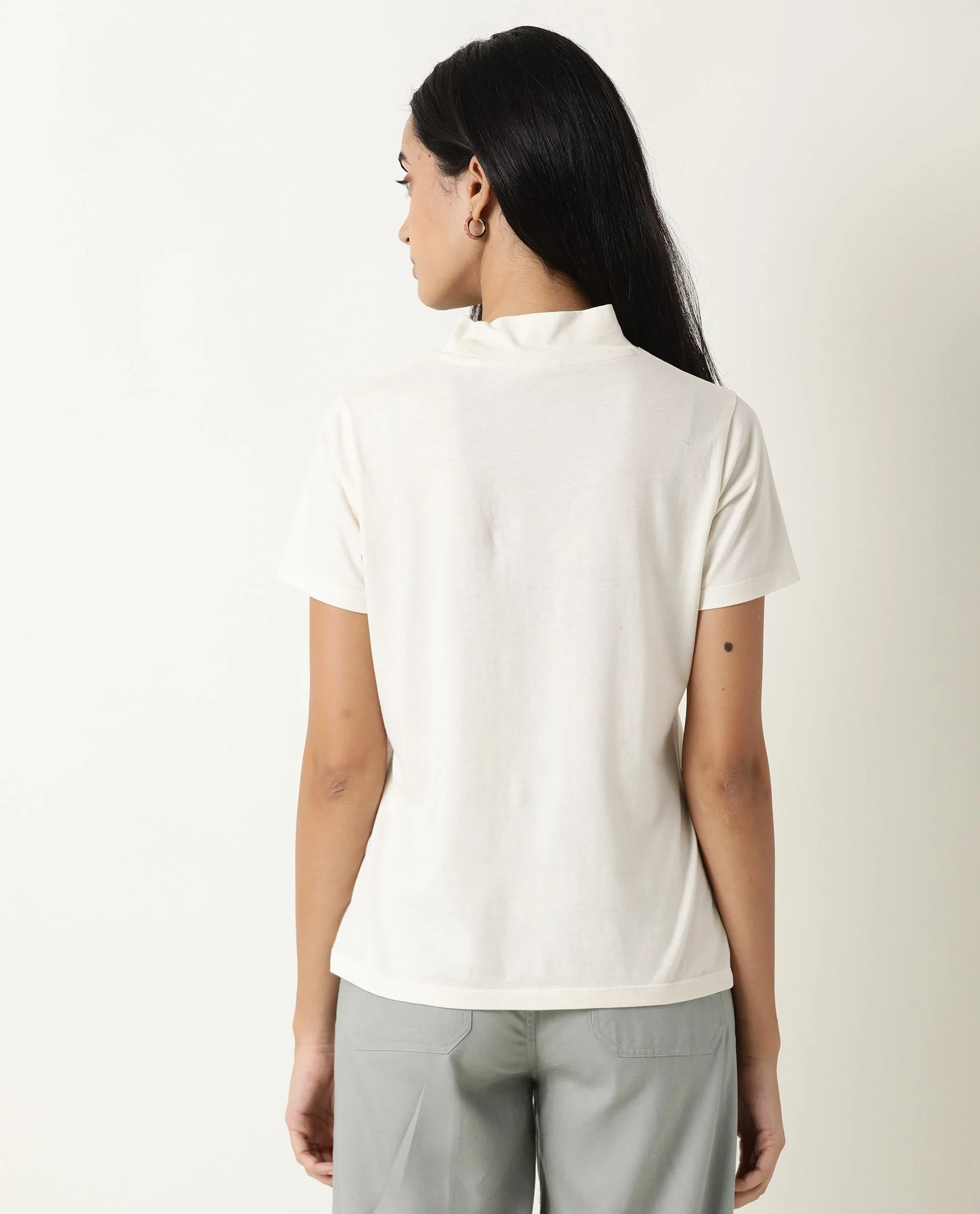 Rareism Women's Hamock Offwhite Cotton Crew Neck Plain Regular Fit T-Shirt - Image 5