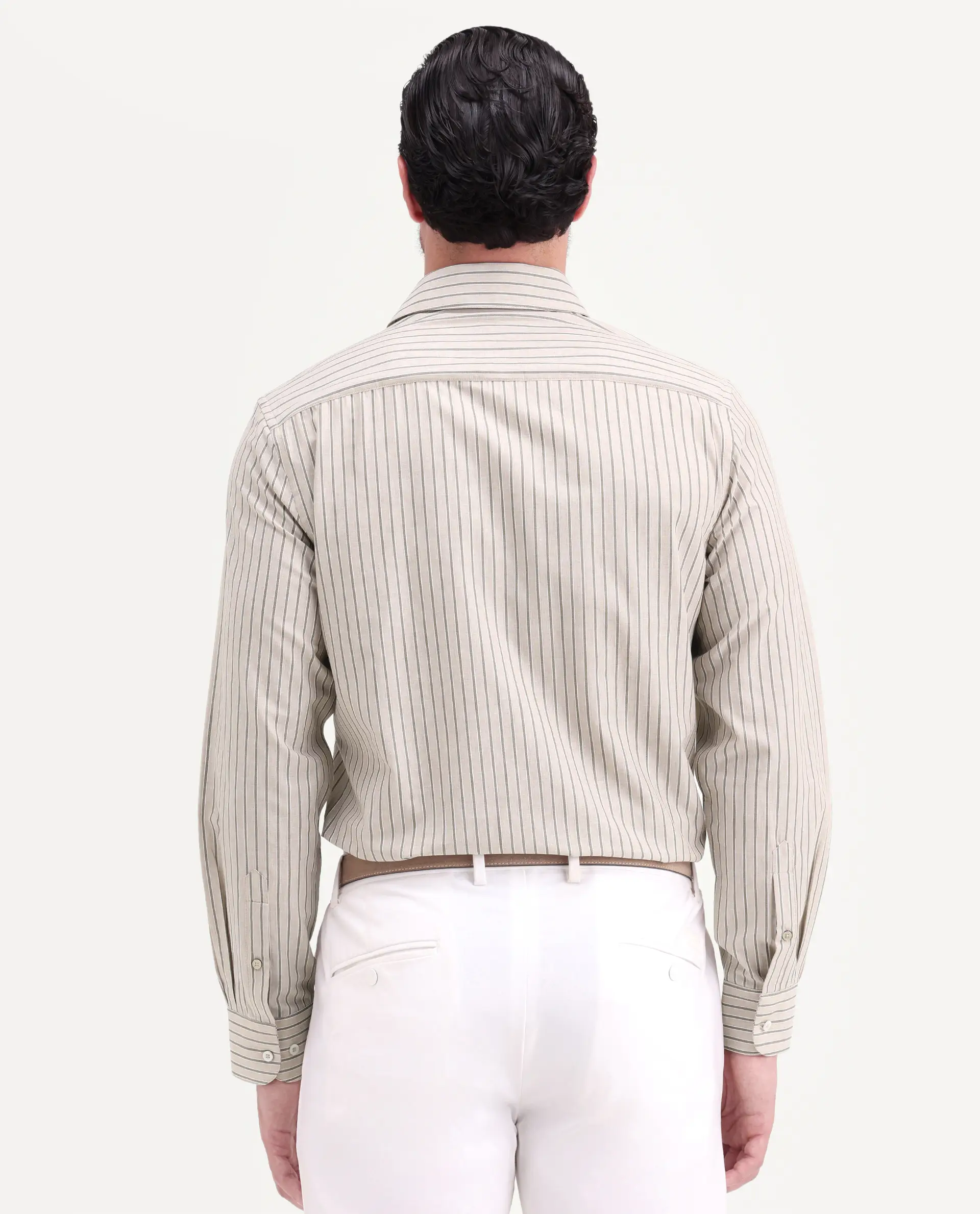 Rare Rabbit Men's Hamp Beige Cotton Fabric Full Sleeve Spread Collar Button Regular Striped Shirt - Image 7
