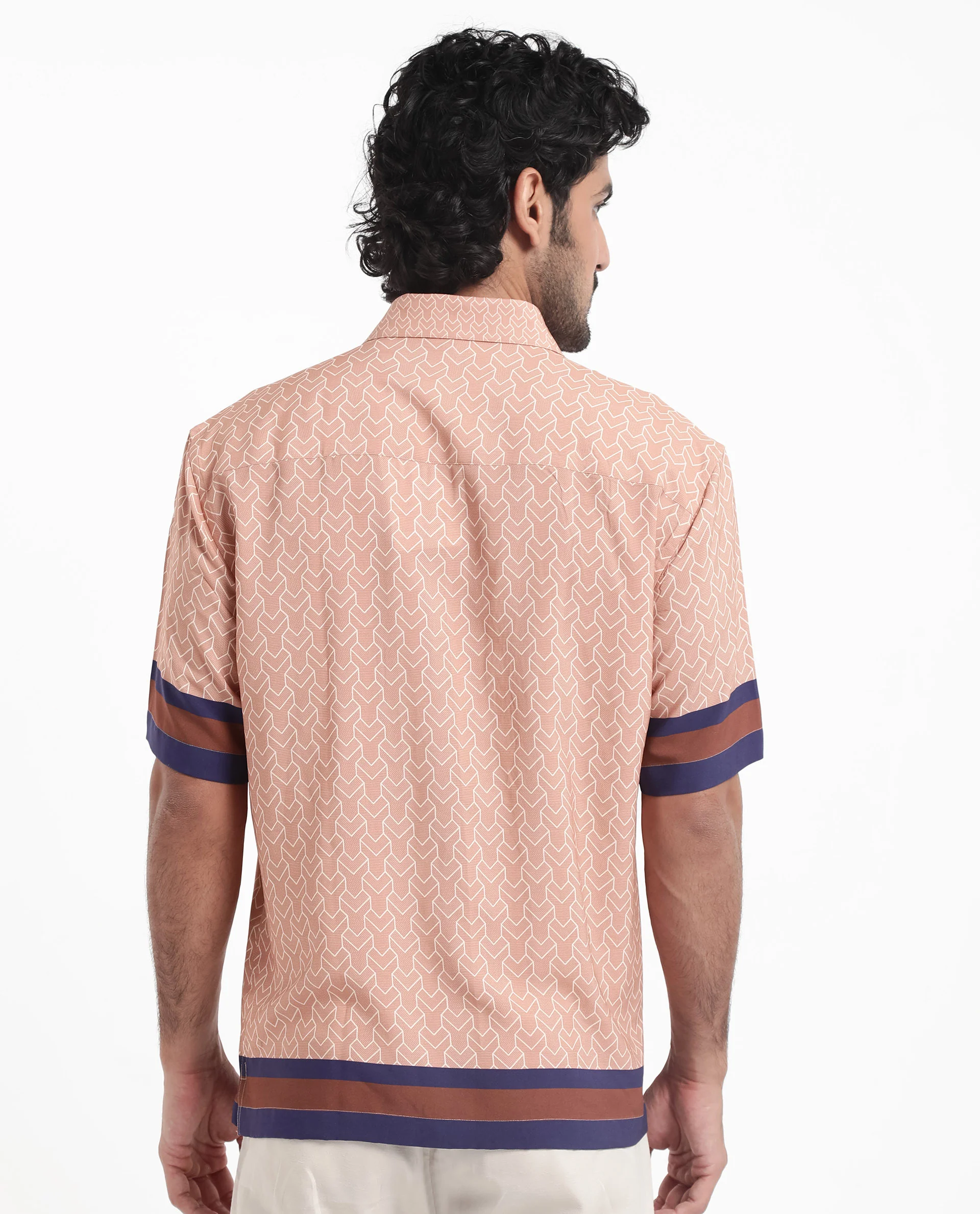 Rare Rabbit Men's Hane Beige Viscose Monogram Print Boxy Fit Half Sleeve Collared Shirt - Image 8