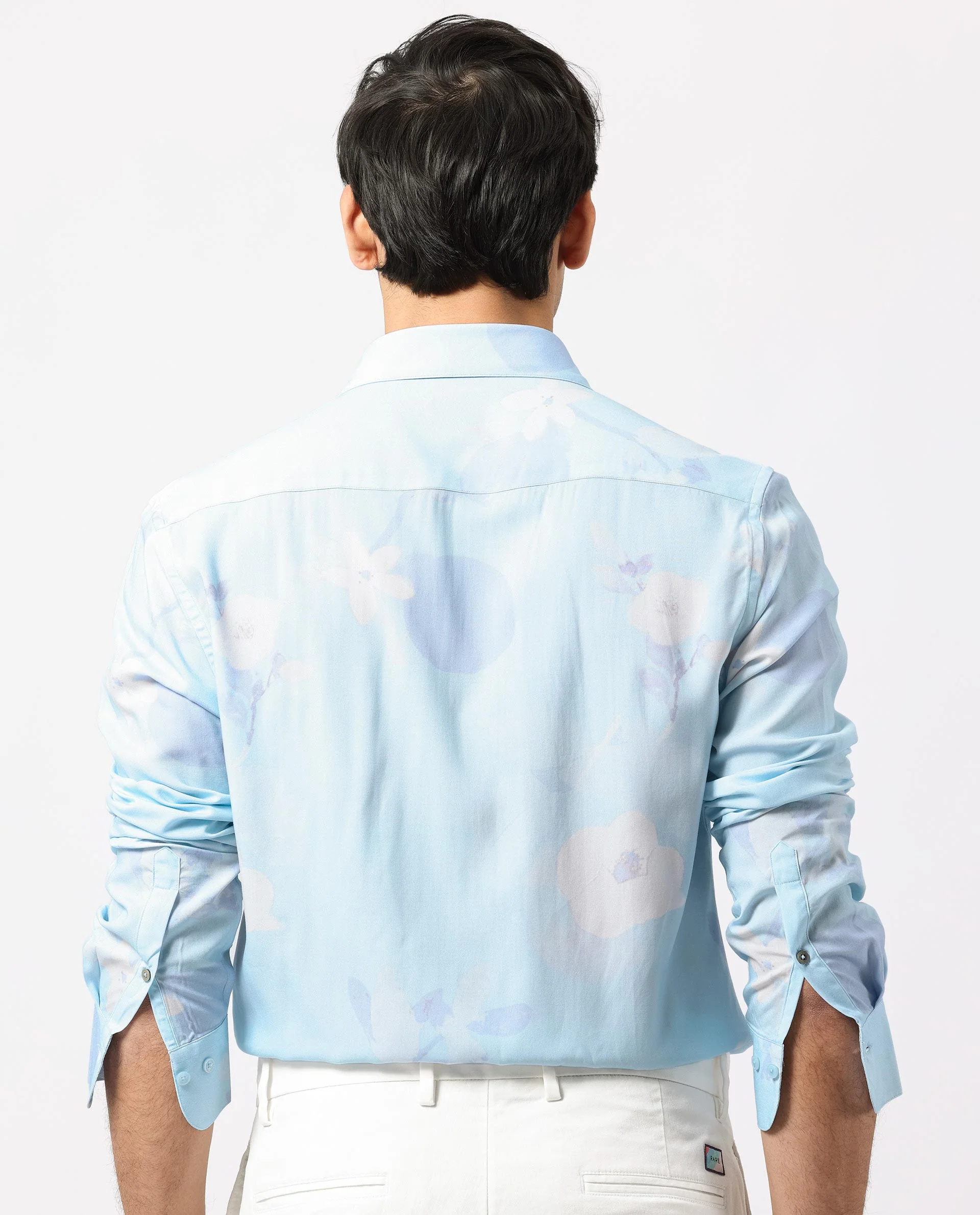 Rare Rabbit Men's Hanmer Light Petrol Viscose Floral Print Regular Fit Full Sleeve Collared Shirt - Image 9