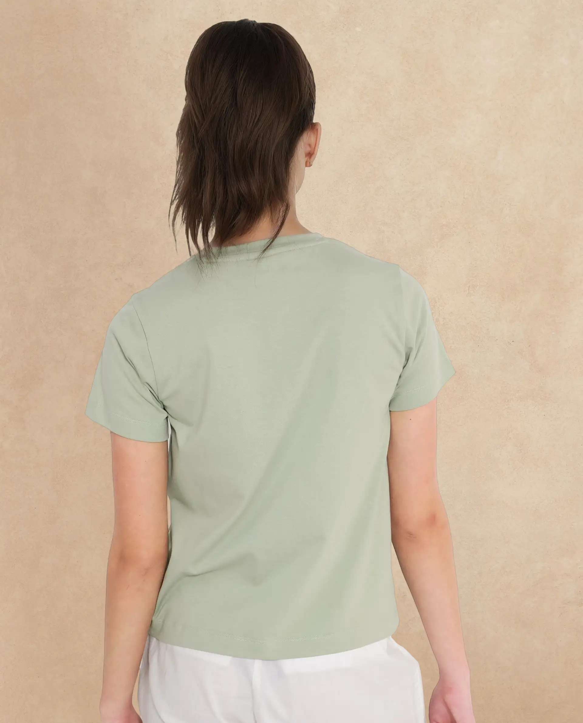 Rareism Women's Hanna Pastel Green Cotton Blend Crew Neck Graphic Print Regular Fit T-Shirt - Image 6