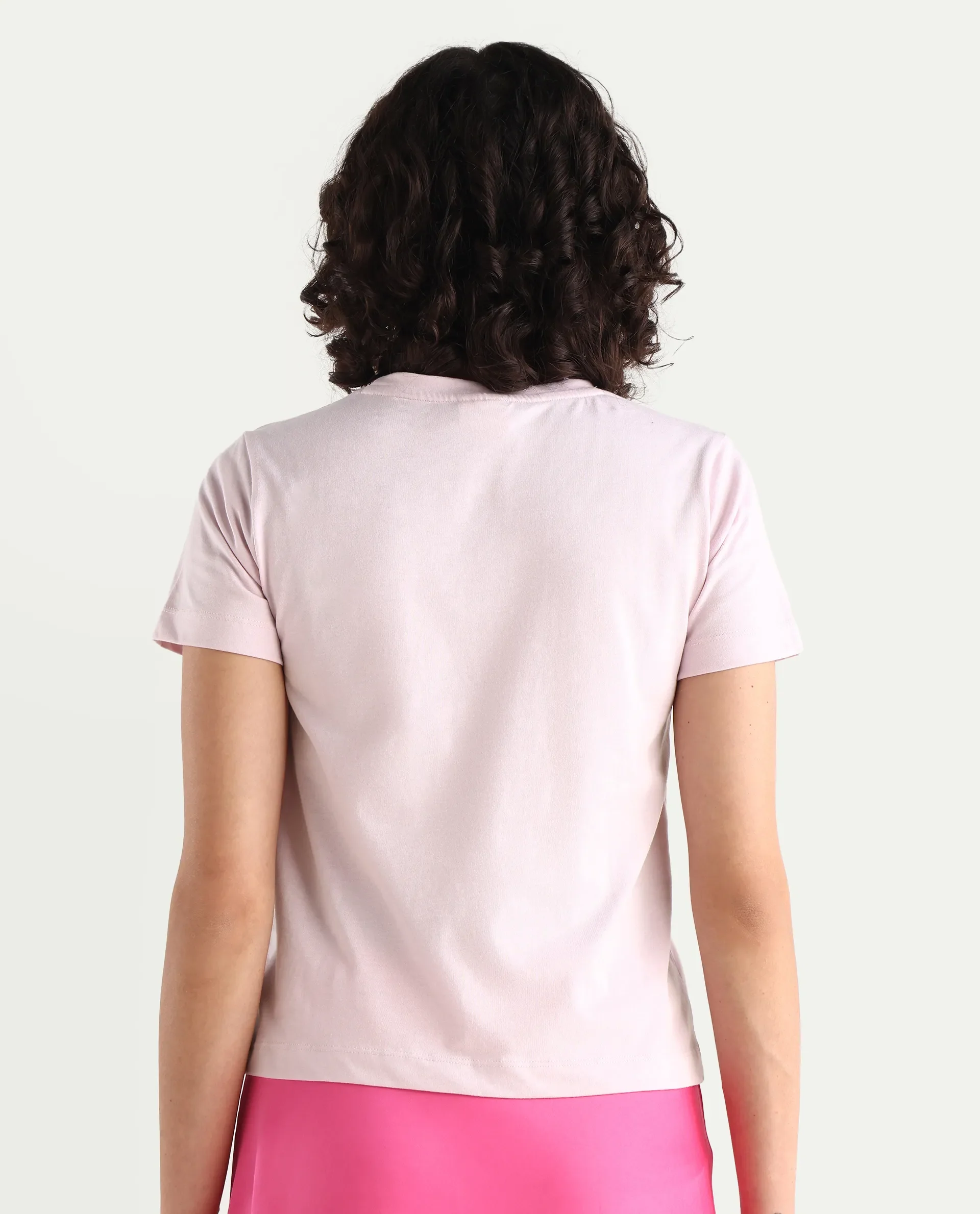 Rareism Women's Hanna Pastel Pink Cotton Blend Crew Neck Graphic Print Regular Fit T-Shirt - Image 7