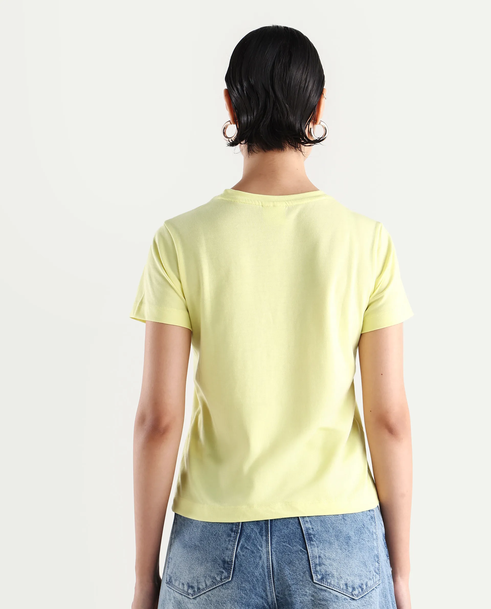 Rareism Women's Hanna Yellow Cotton Blend Crew Neck Graphic Print Regular Fit T-Shirt - Image 7