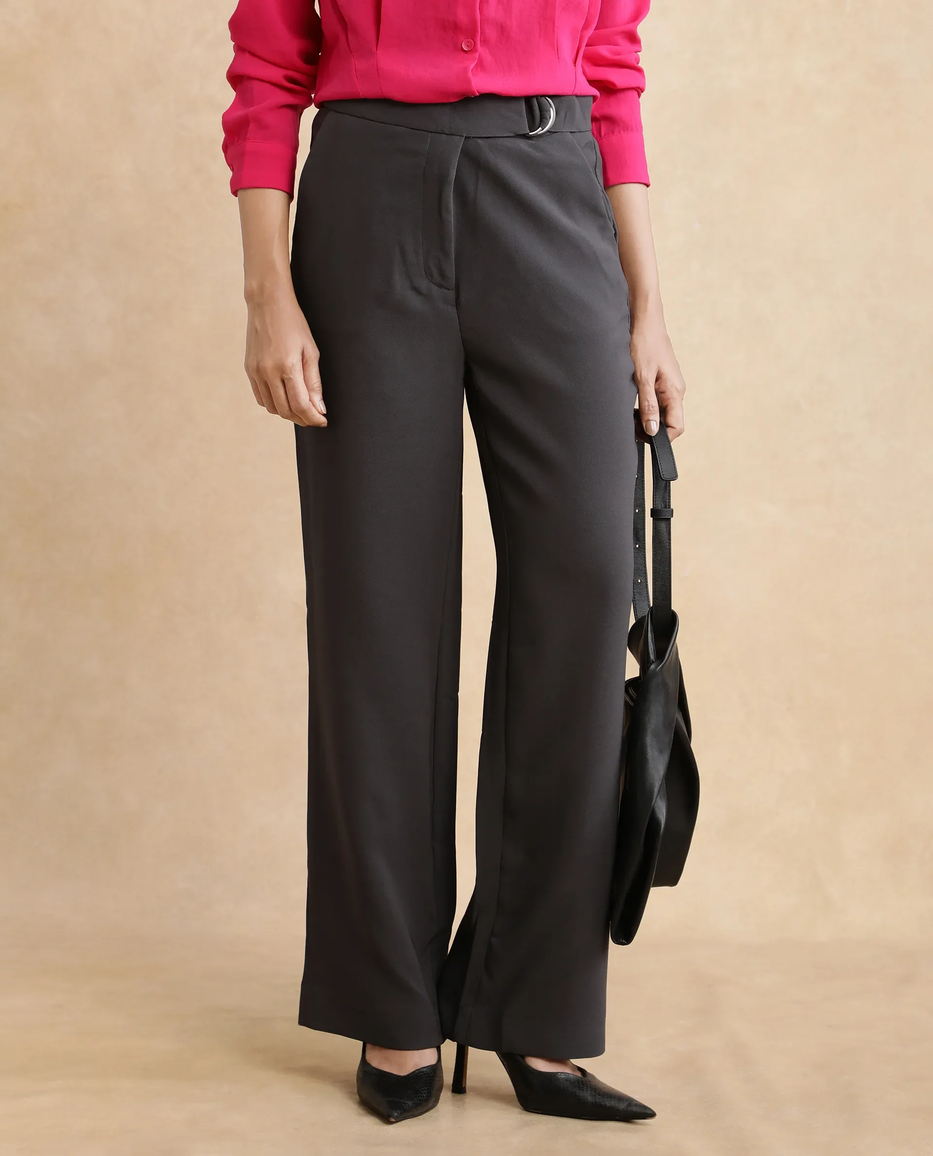 Rareism Women's Hanne Grey Cotton Blend Plain Ankle Length Straight Fit Trouser - Image 7