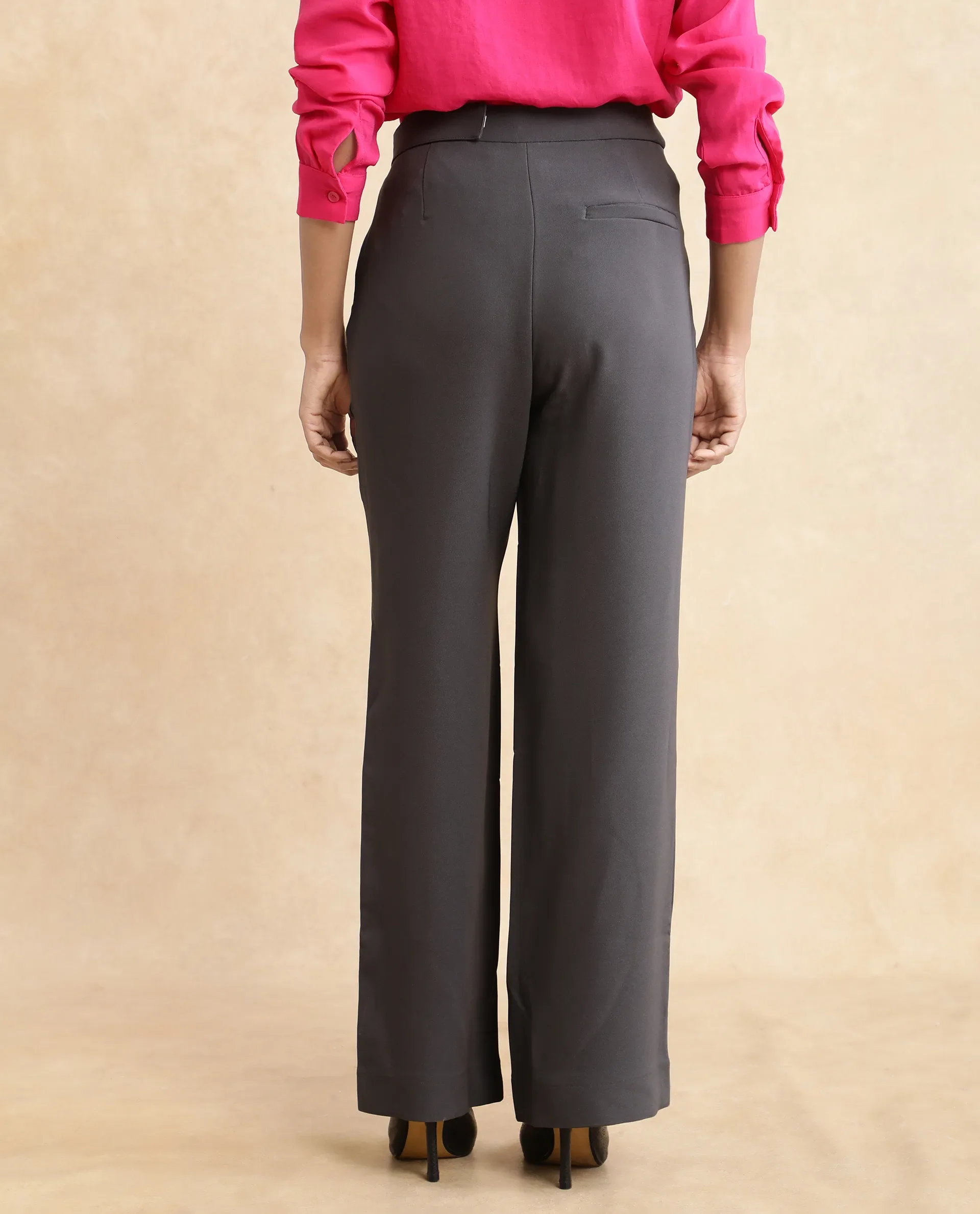 Rareism Women's Hanne Grey Cotton Blend Plain Ankle Length Straight Fit Trouser - Image 9