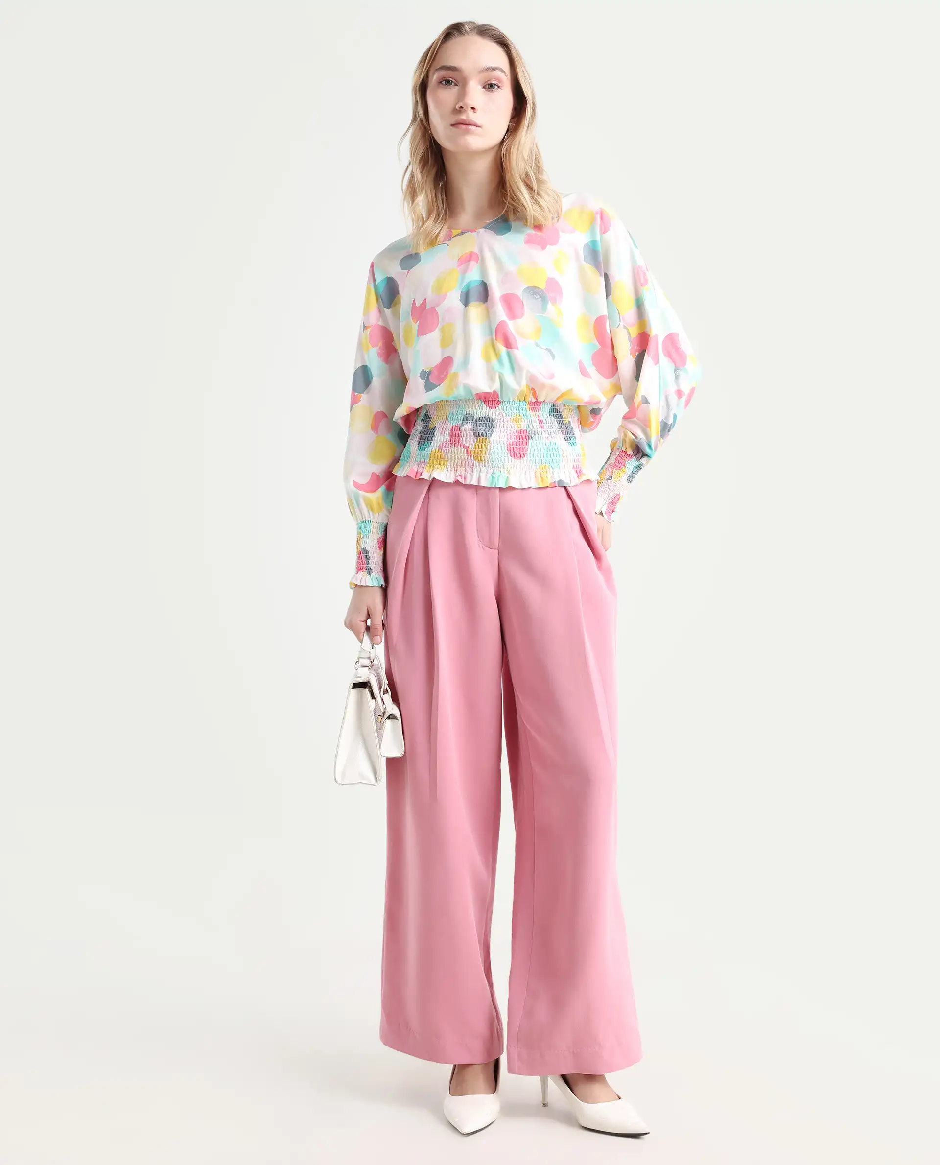 Rareism Women's Hanson Pink V-Neck Printed Knee Length Tailored Top - Image 2