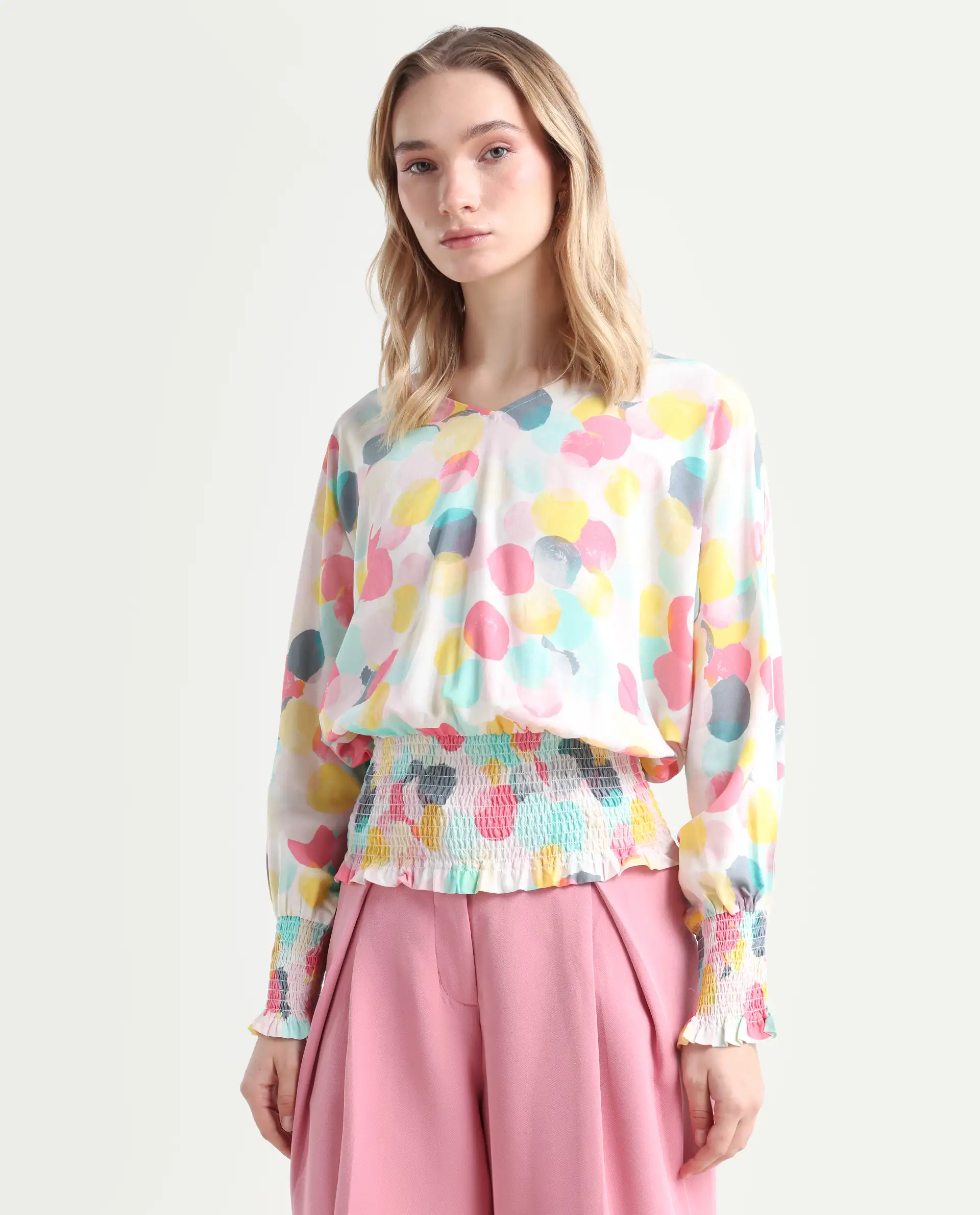 Rareism Women's Hanson Pink V-Neck Printed Knee Length Tailored Top - Image 5