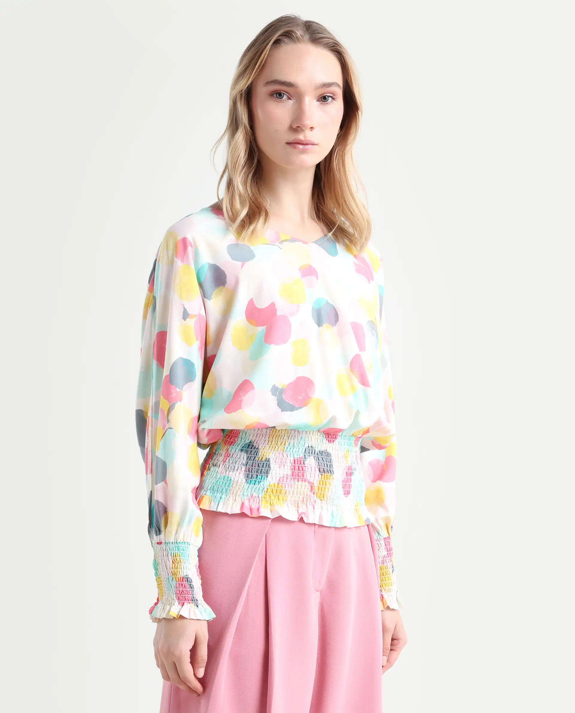 Rareism Women's Hanson Pink V-Neck Printed Knee Length Tailored Top - Image 6