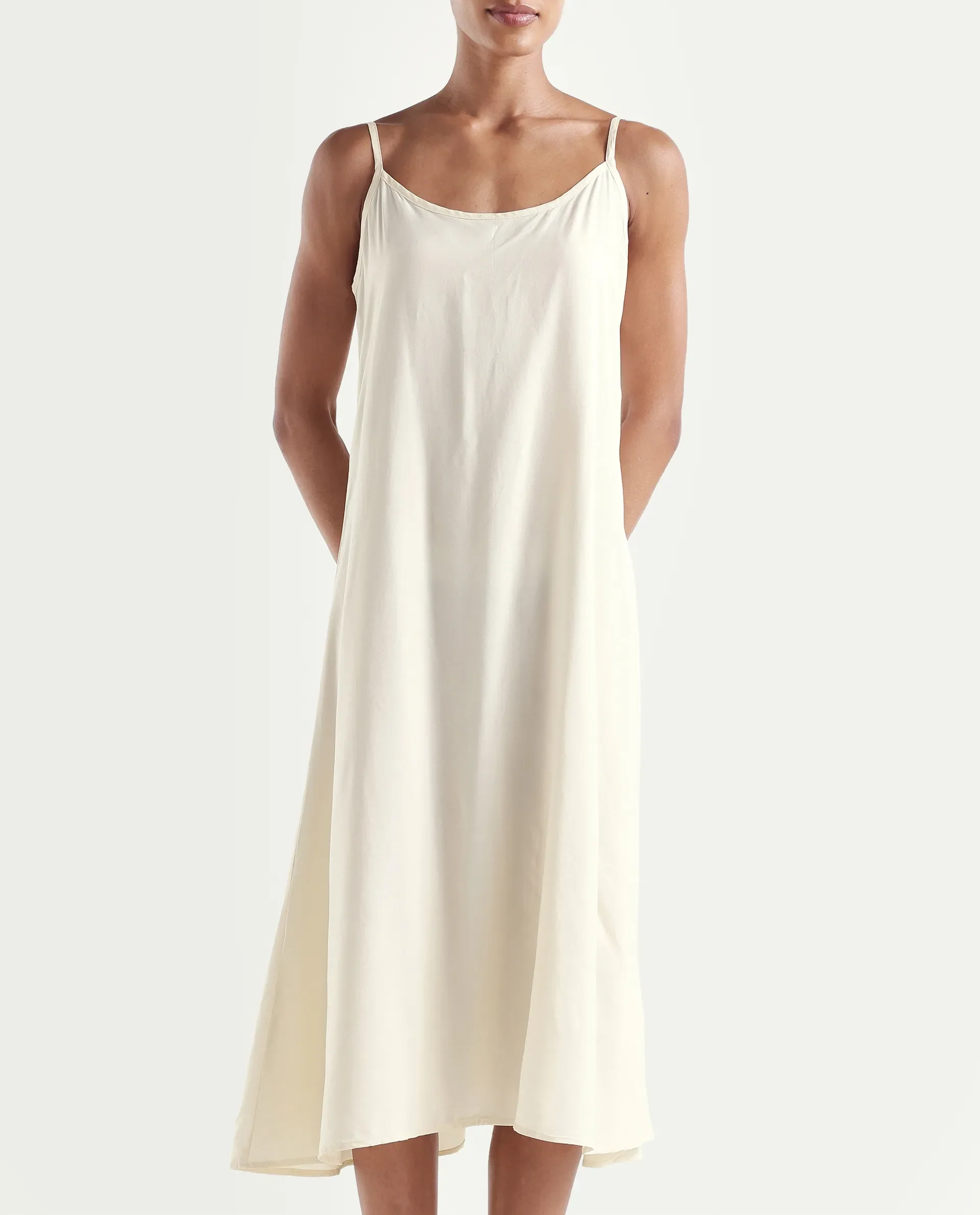 Rareism Women's Hant Off White Viscose Blend Crew Neck Fit And Flare Plain Dress - Image 4
