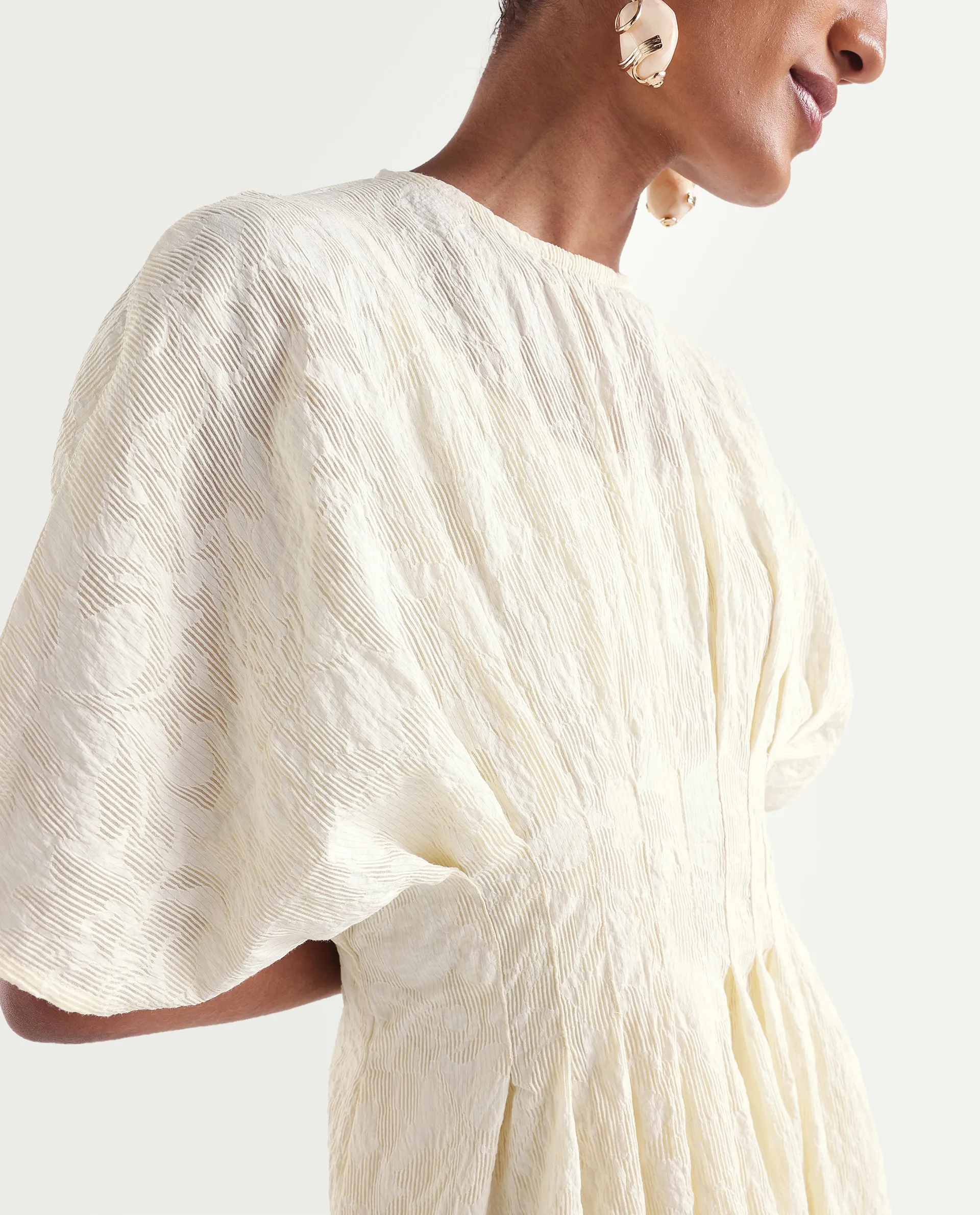 Rareism Women's Hant Off White Viscose Blend Crew Neck Fit And Flare Plain Dress - Image 5