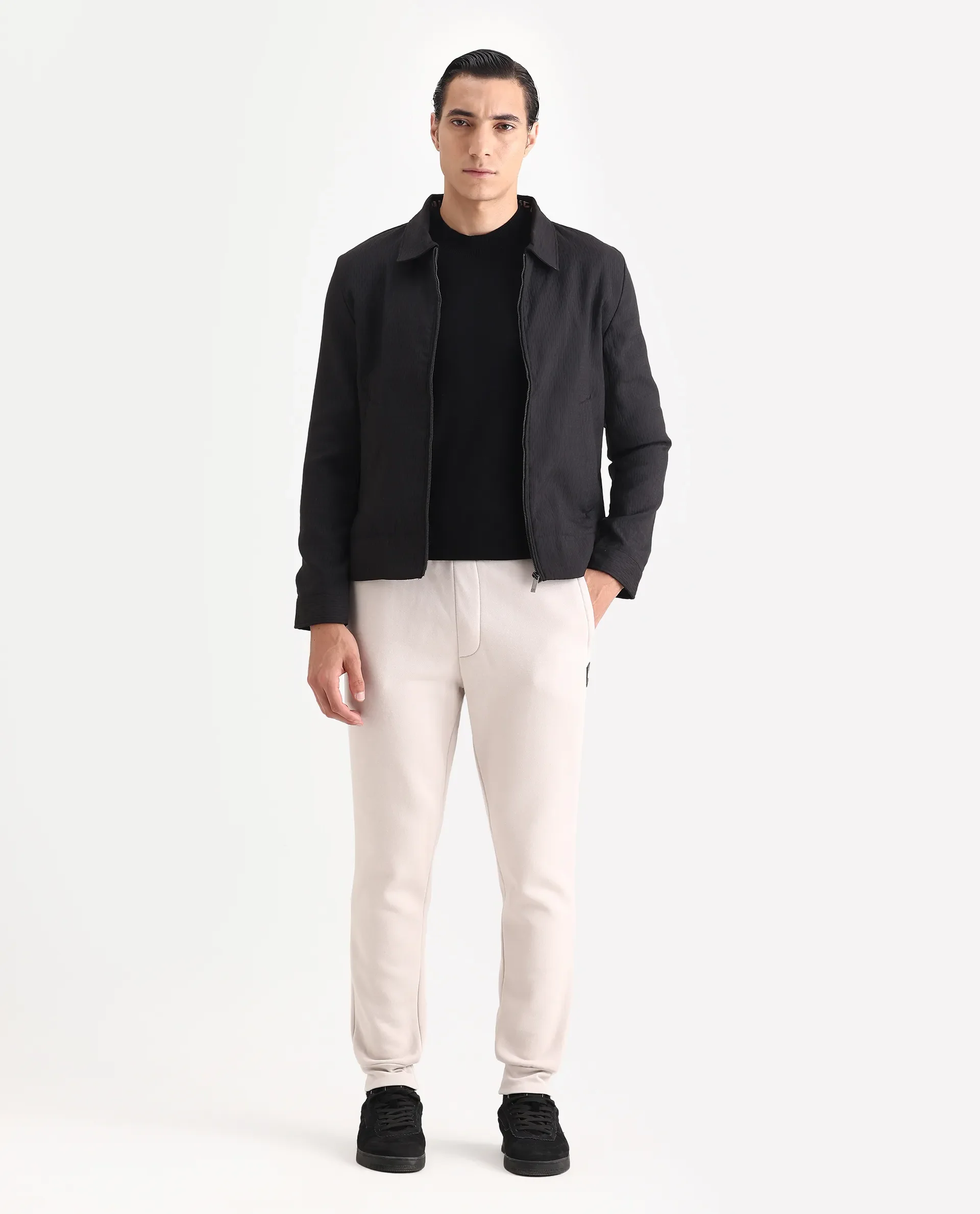 Rare Rabbit Men's Harbin Black Polyester Jacquard Regular Fit Full Sleeve Spread Collar Jacket - Image 2