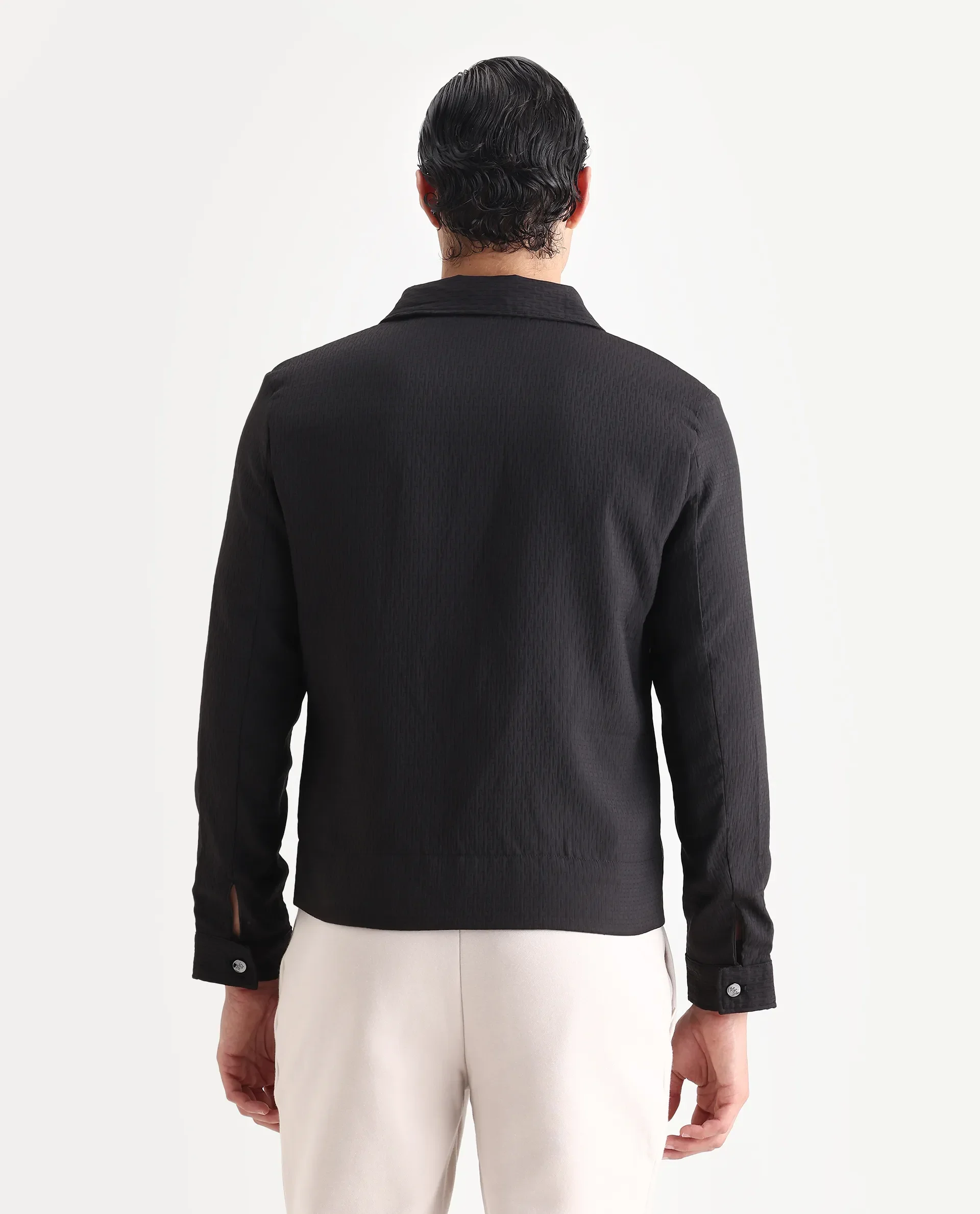 Rare Rabbit Men's Harbin Black Polyester Jacquard Regular Fit Full Sleeve Spread Collar Jacket - Image 8