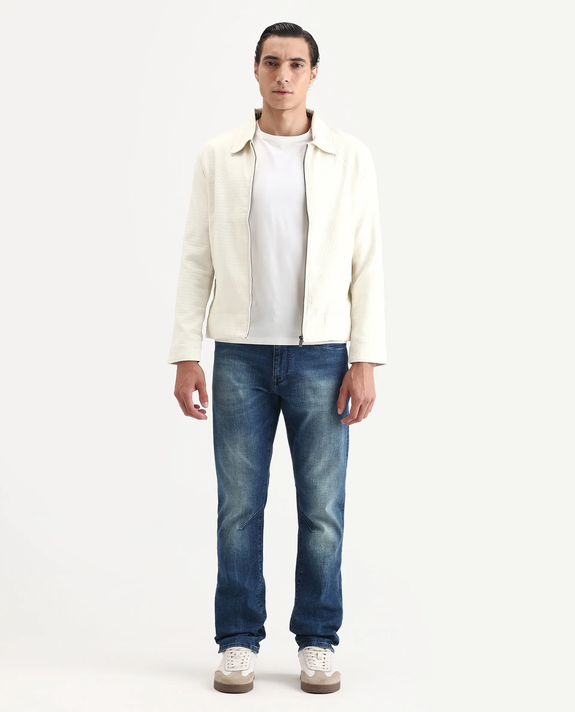 Rare Rabbit Men's Harbin Off White Polyester Jacquard Regular Fit Full Sleeve Spread Collar Jacket - Image 2