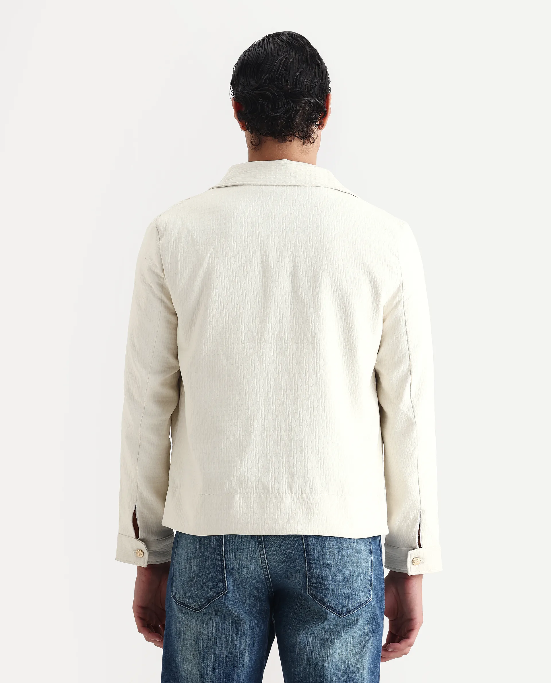 Rare Rabbit Men's Harbin Off White Polyester Jacquard Regular Fit Full Sleeve Spread Collar Jacket - Image 8