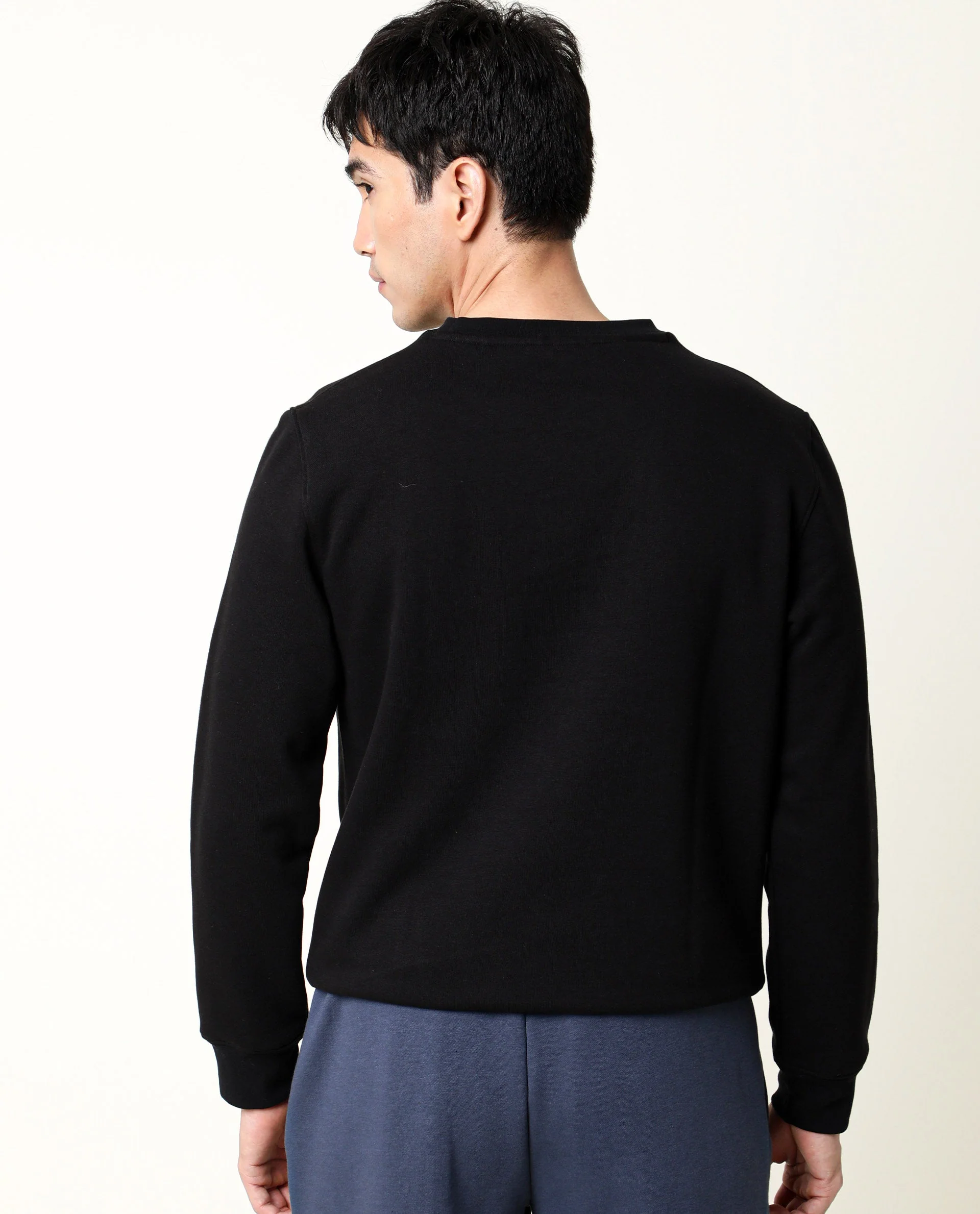 Rare Rabbit Men's Hardwin Black Cotton Plain Slim Fit Full Sleeve Crew Neck Sweatshirt - Image 5