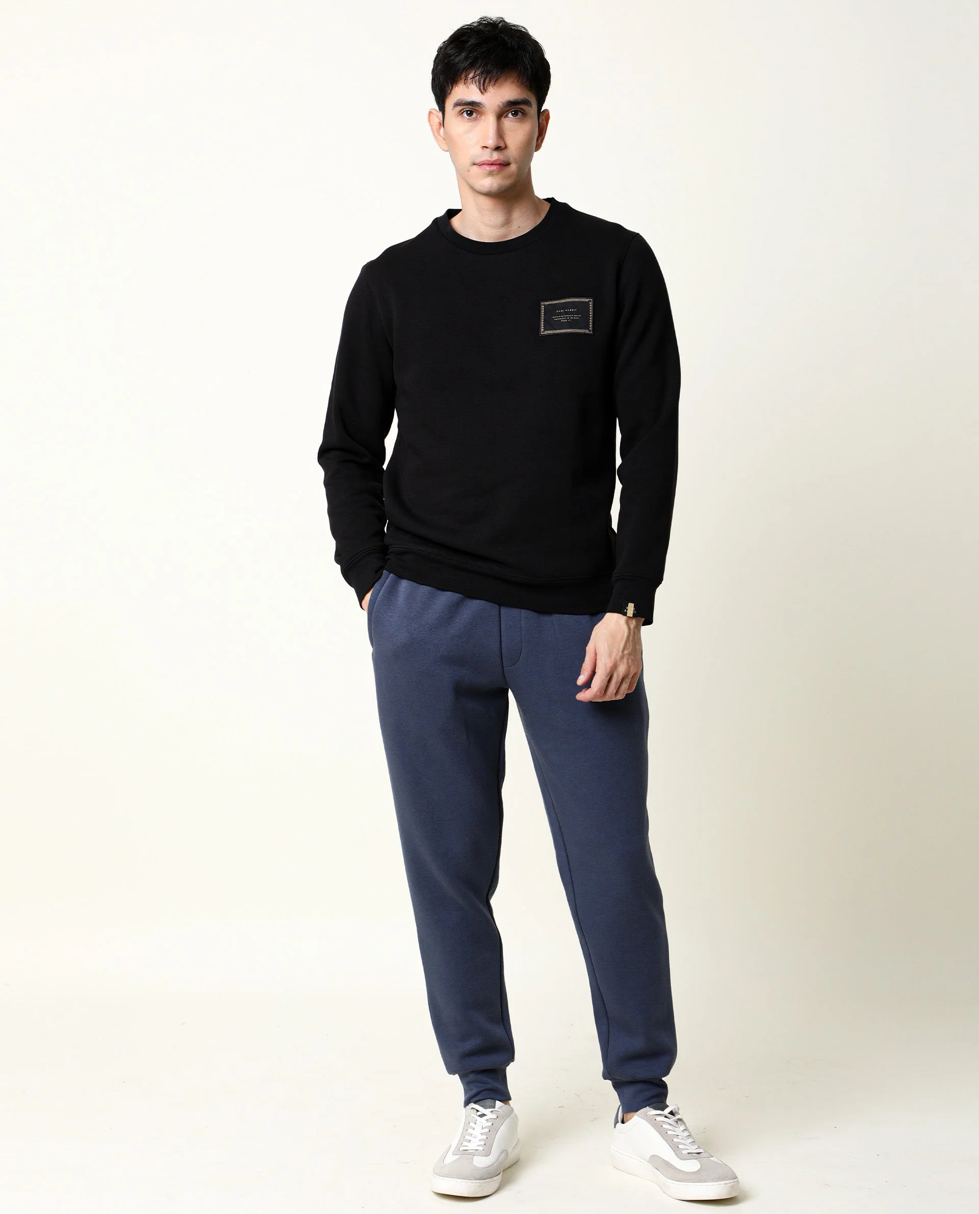 Rare Rabbit Men's Hardwin Black Cotton Plain Slim Fit Full Sleeve Crew Neck Sweatshirt - Image 7