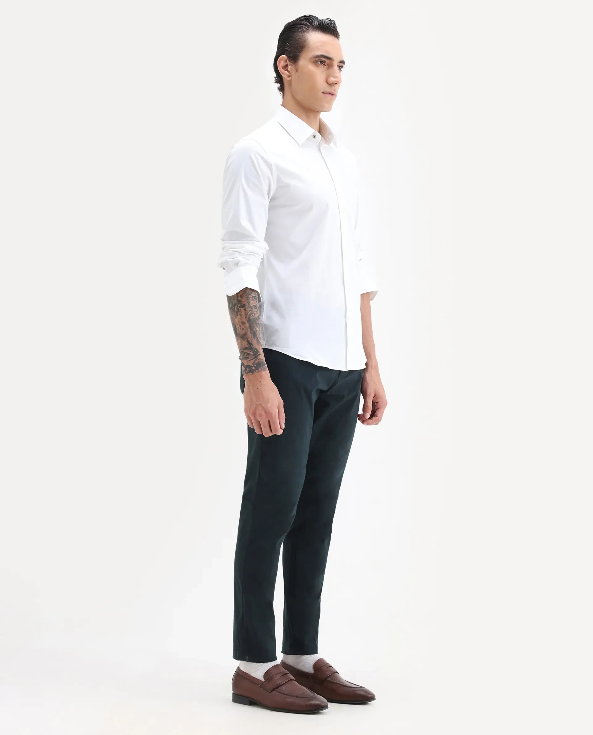 Rare Rabbit Men's Harlow Navy Cotton Plain Regular Fit Trouser - Image 3
