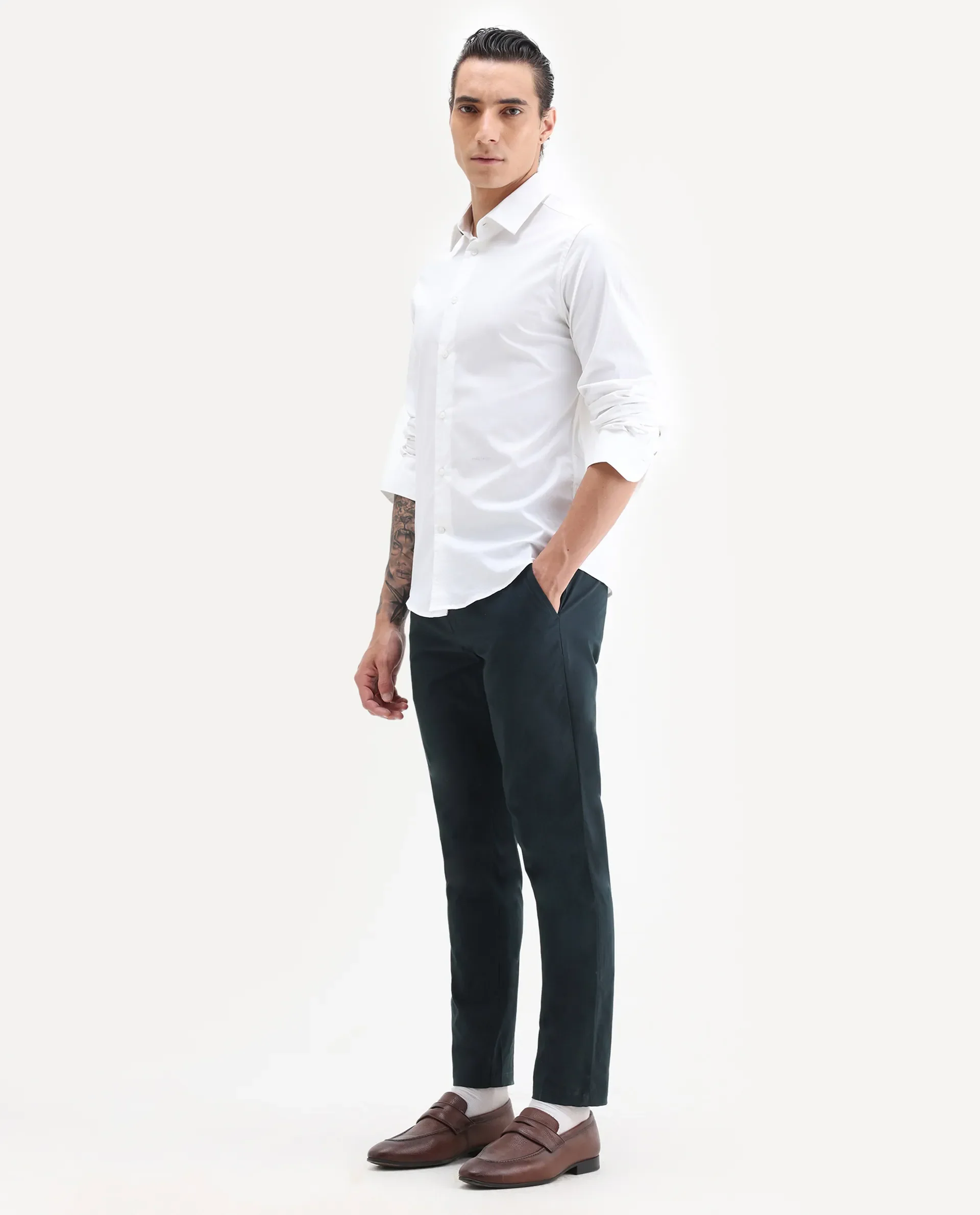 Rare Rabbit Men's Harlow Navy Cotton Plain Regular Fit Trouser - Image 5
