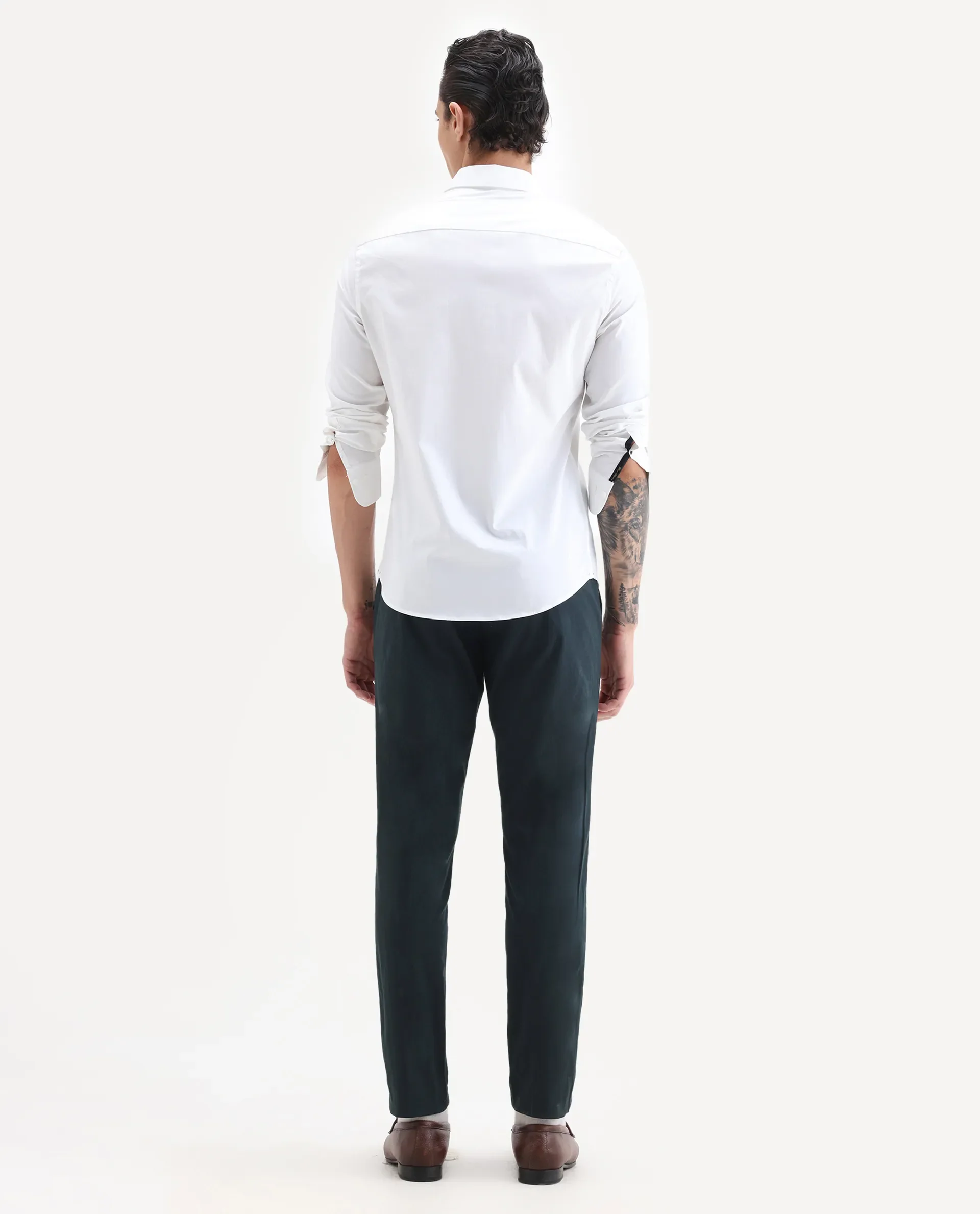 Rare Rabbit Men's Harlow Navy Cotton Plain Regular Fit Trouser - Image 6