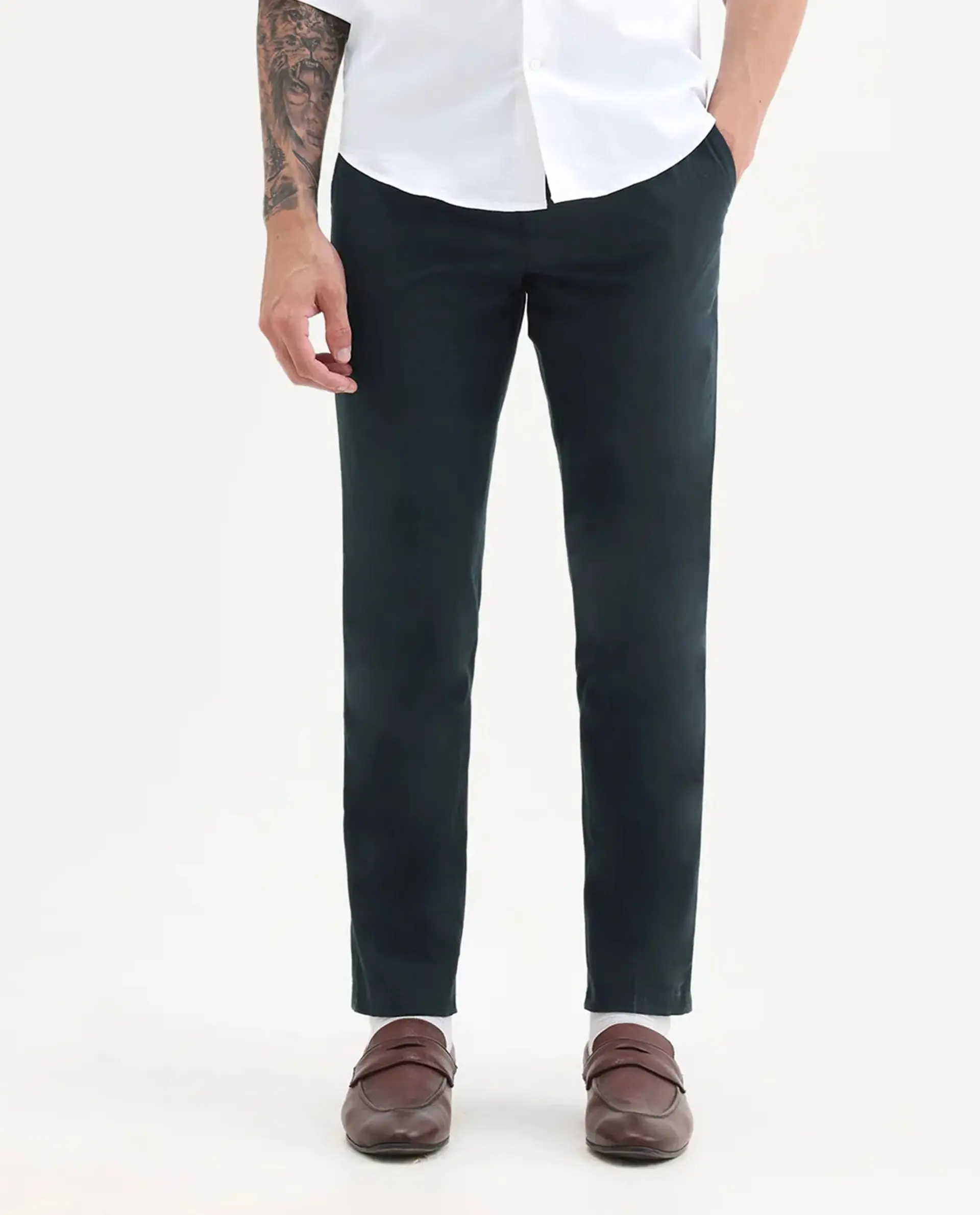 Rare Rabbit Men's Harlow Navy Cotton Plain Regular Fit Trouser - Image 7