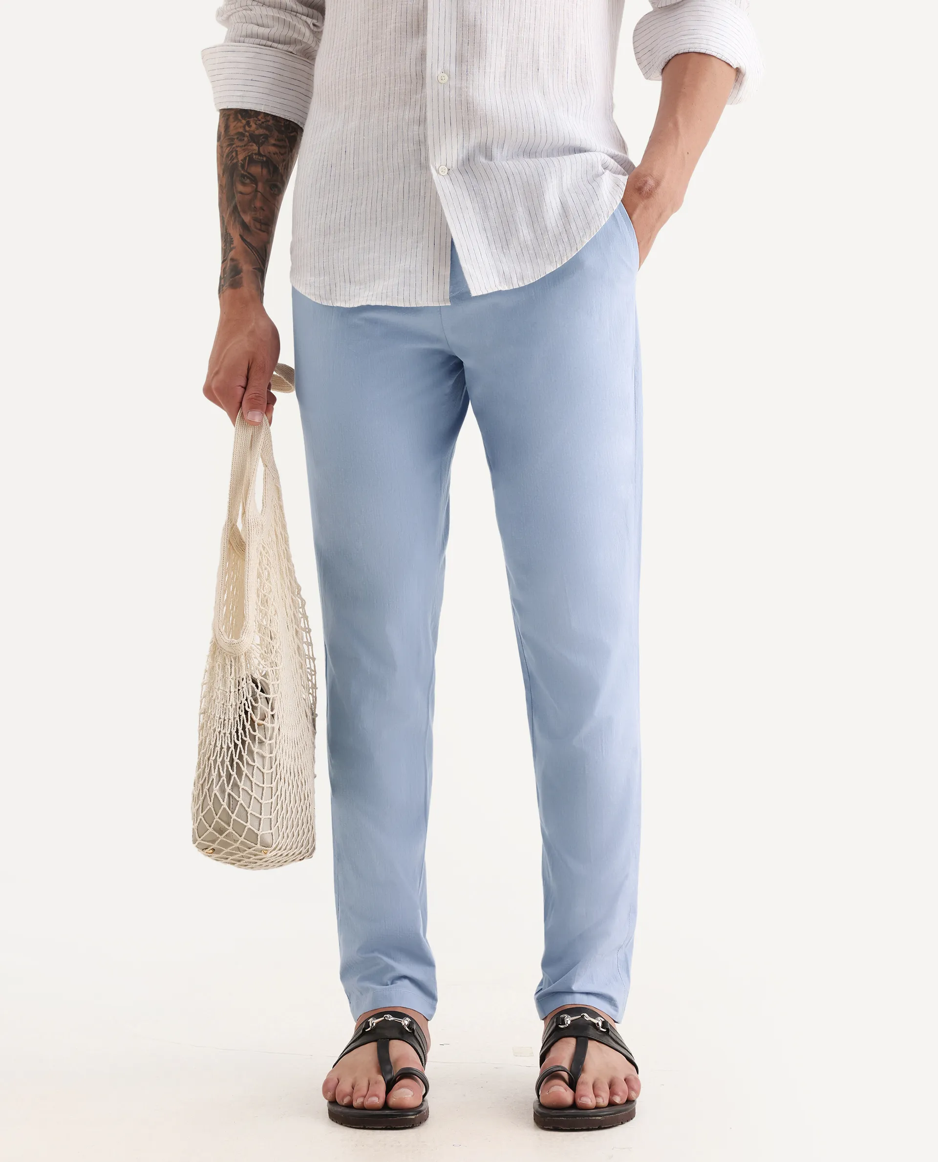 Rare Rabbit Men's Harlow Pastel Purple Cotton Plain Regular Fit Trouser - Image 2