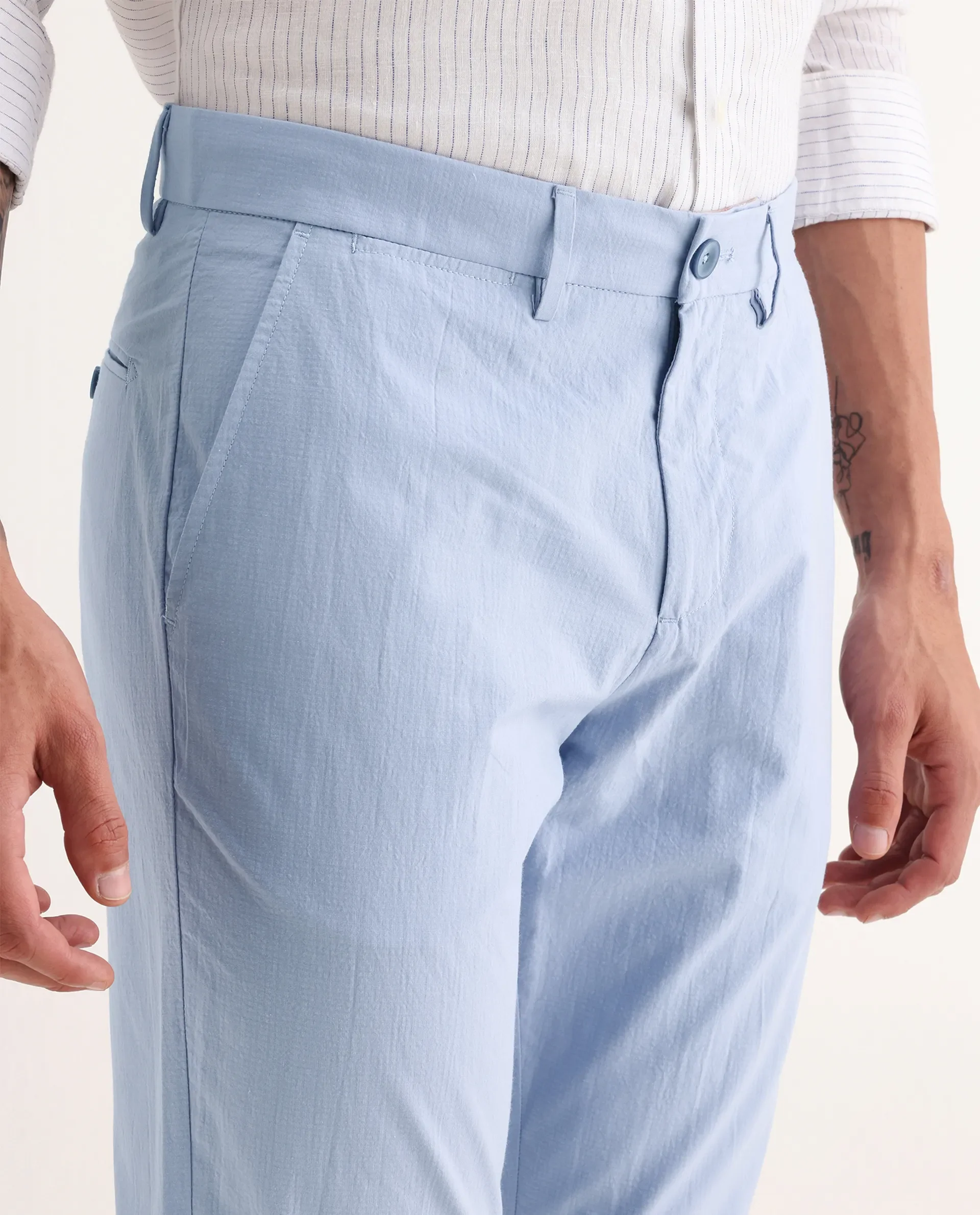 Rare Rabbit Men's Harlow Pastel Purple Cotton Plain Regular Fit Trouser - Image 3