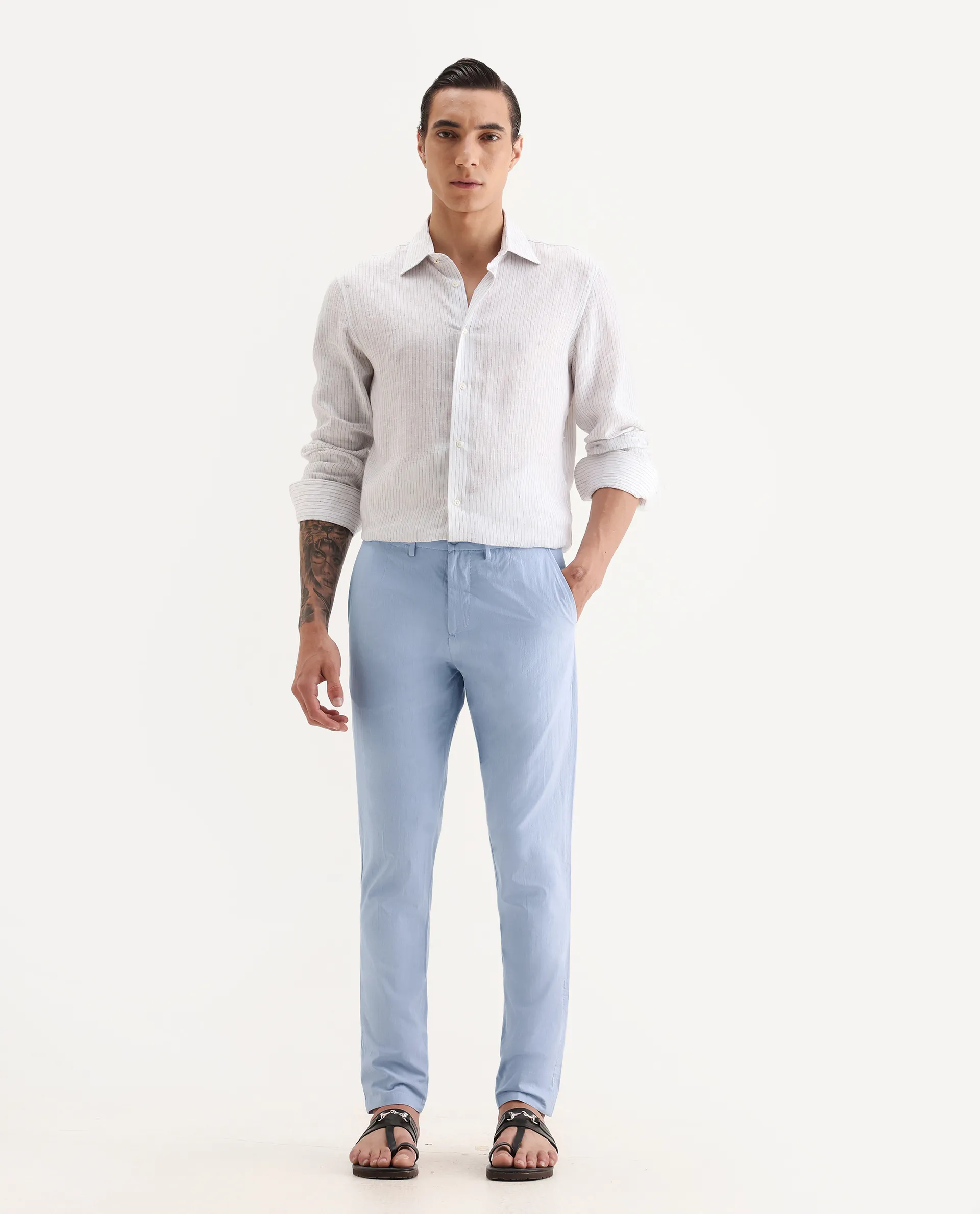 Rare Rabbit Men's Harlow Pastel Purple Cotton Plain Regular Fit Trouser - Image 4