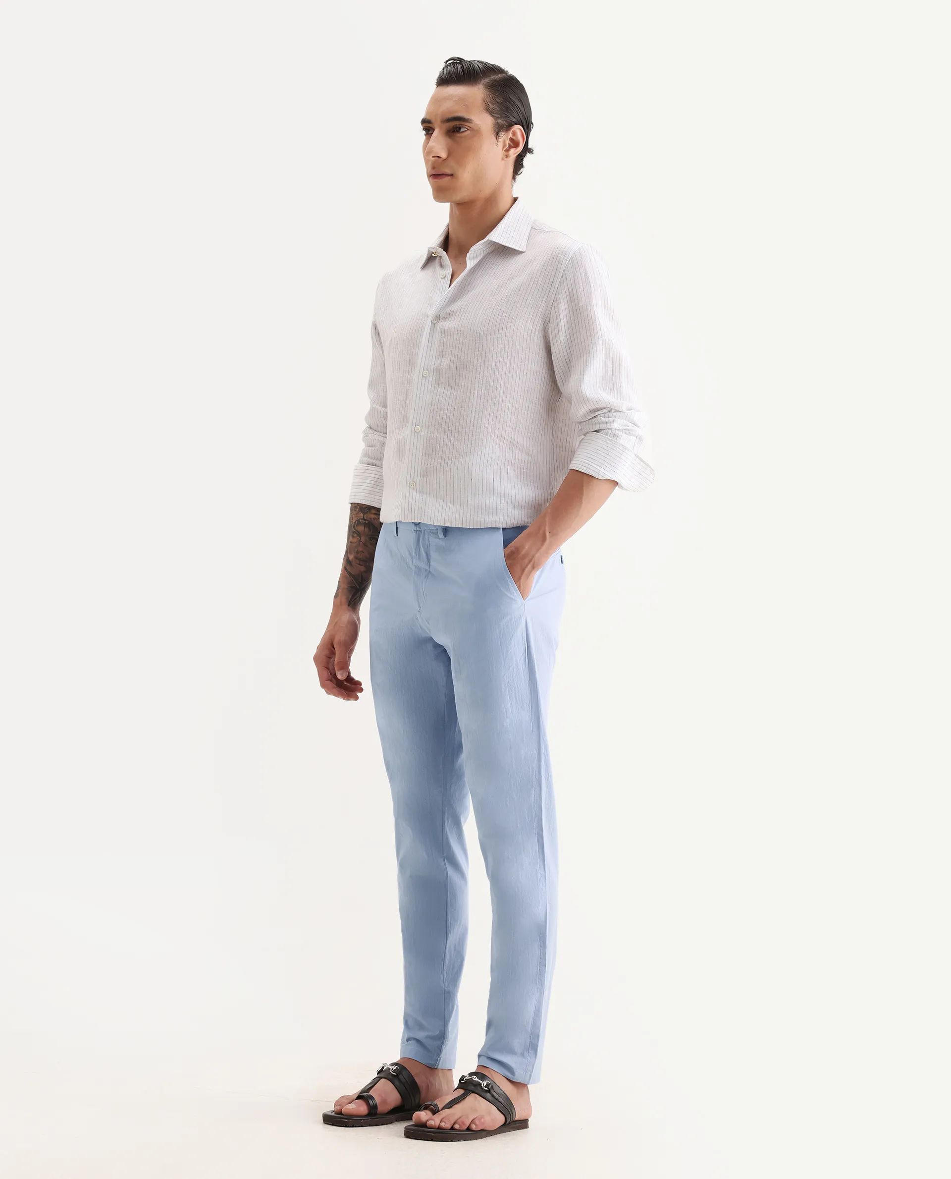 Rare Rabbit Men's Harlow Pastel Purple Cotton Plain Regular Fit Trouser - Image 5