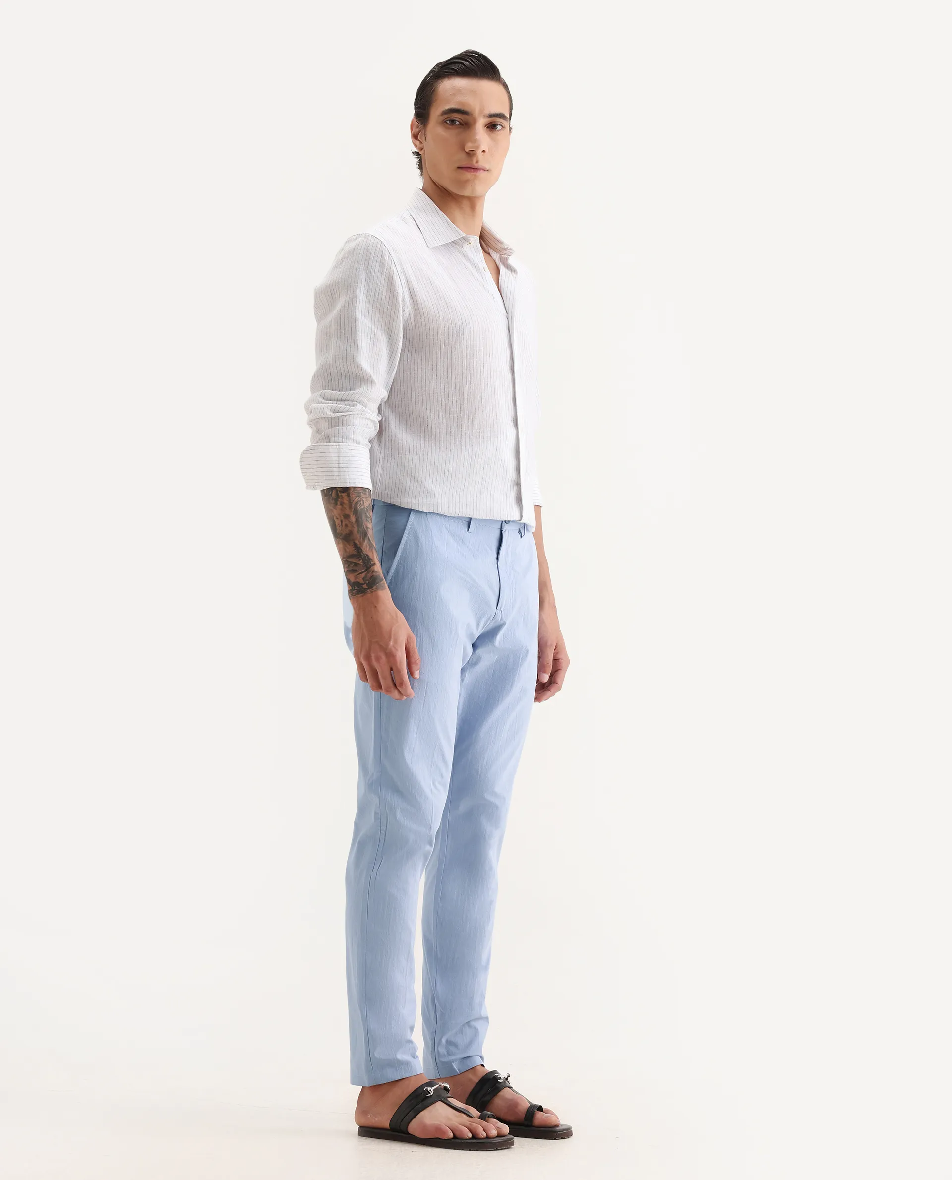 Rare Rabbit Men's Harlow Pastel Purple Cotton Plain Regular Fit Trouser - Image 6