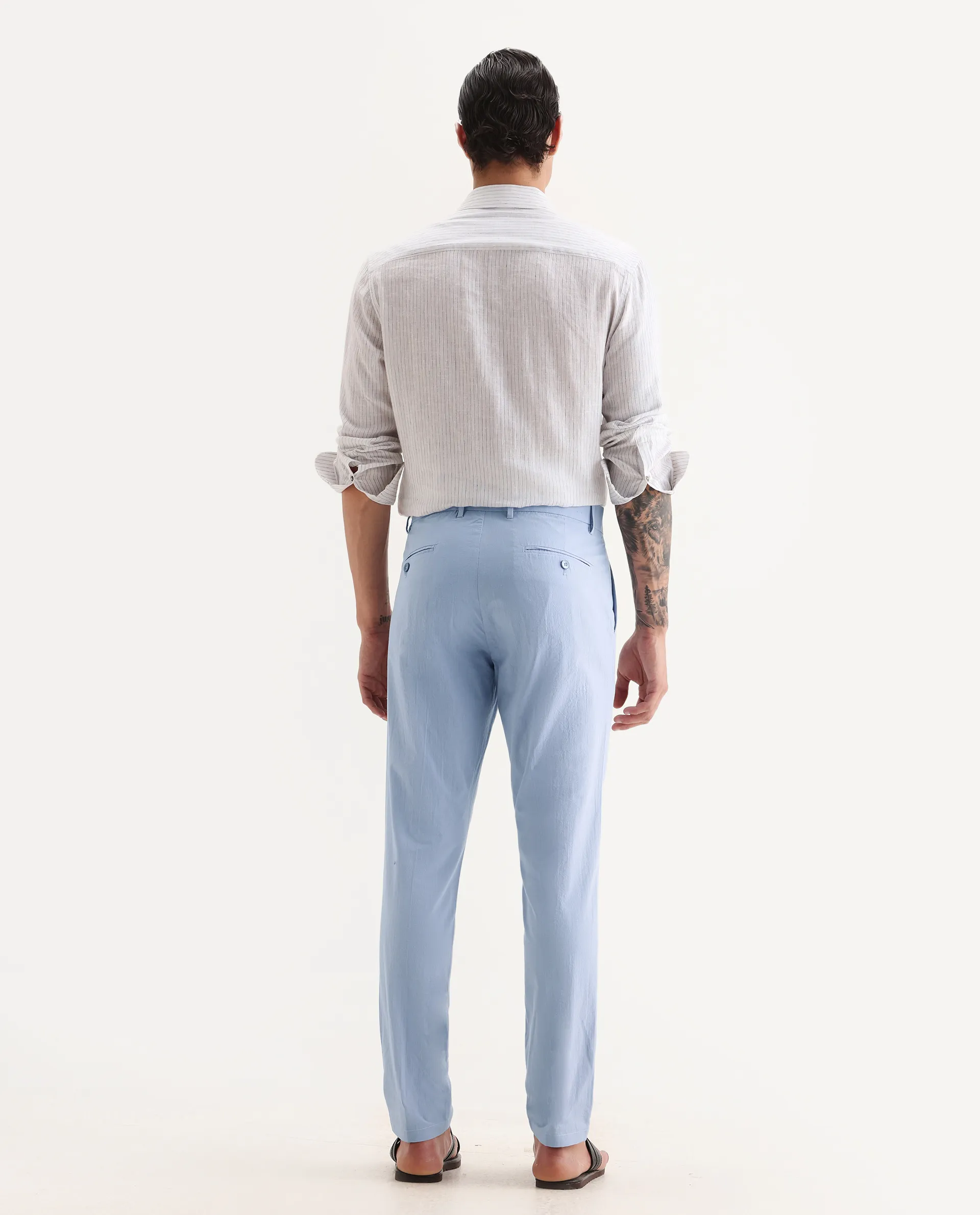 Rare Rabbit Men's Harlow Pastel Purple Cotton Plain Regular Fit Trouser - Image 7
