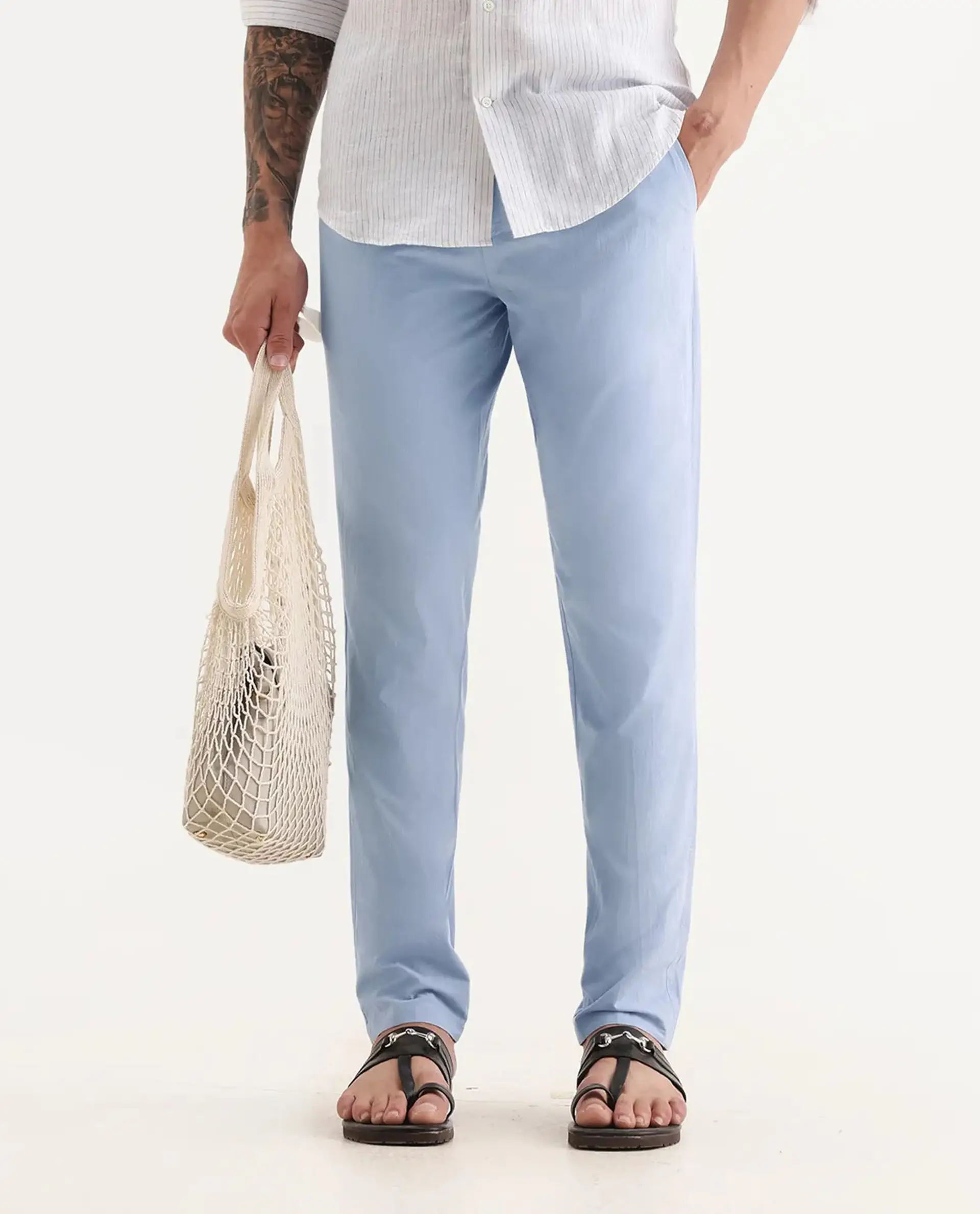 Rare Rabbit Men's Harlow Pastel Purple Cotton Plain Regular Fit Trouser - Image 8