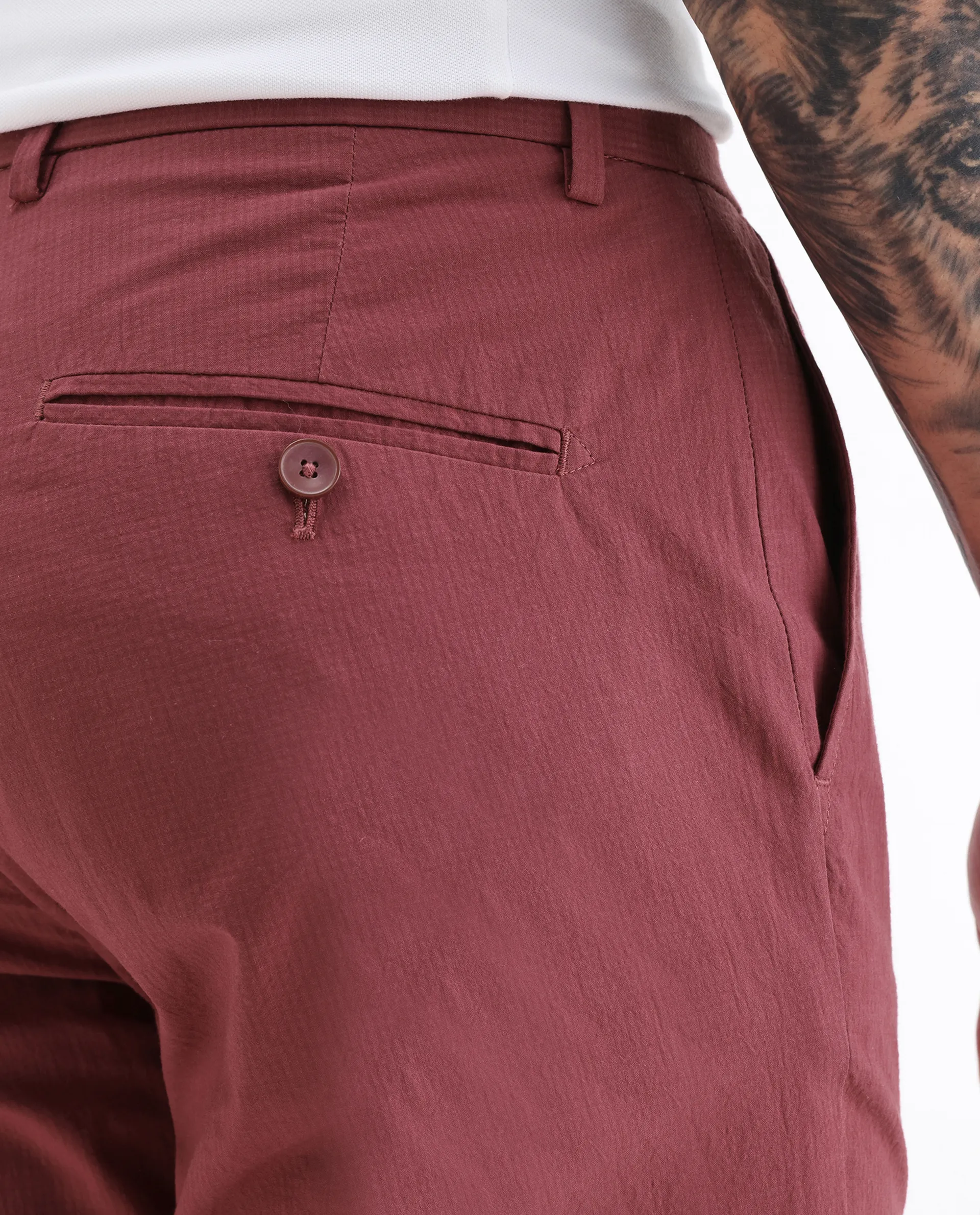 Rare Rabbit Men's Harlow Red Cotton Plain Regular Fit Trouser - Image 6