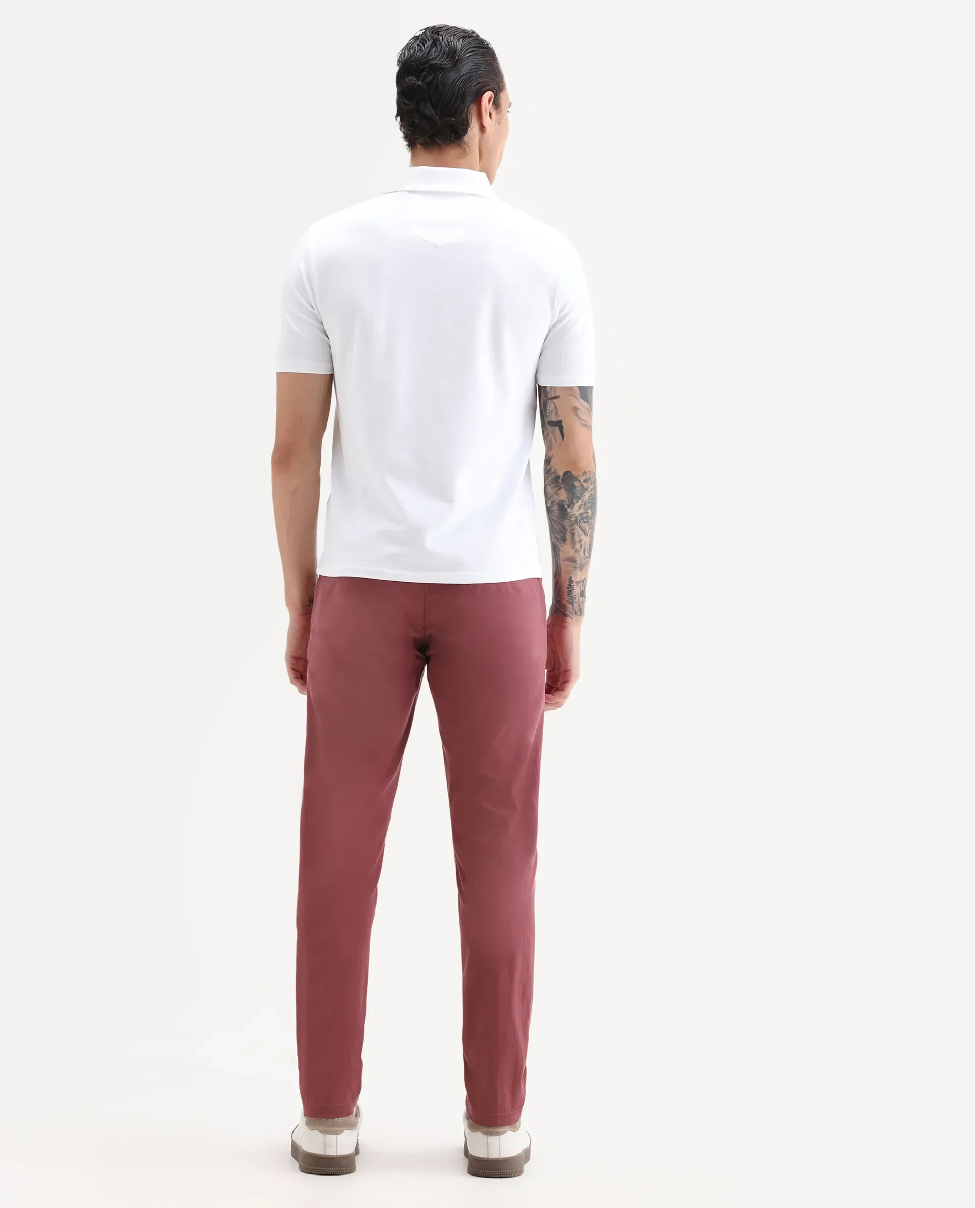 Rare Rabbit Men's Harlow Red Cotton Plain Regular Fit Trouser - Image 8
