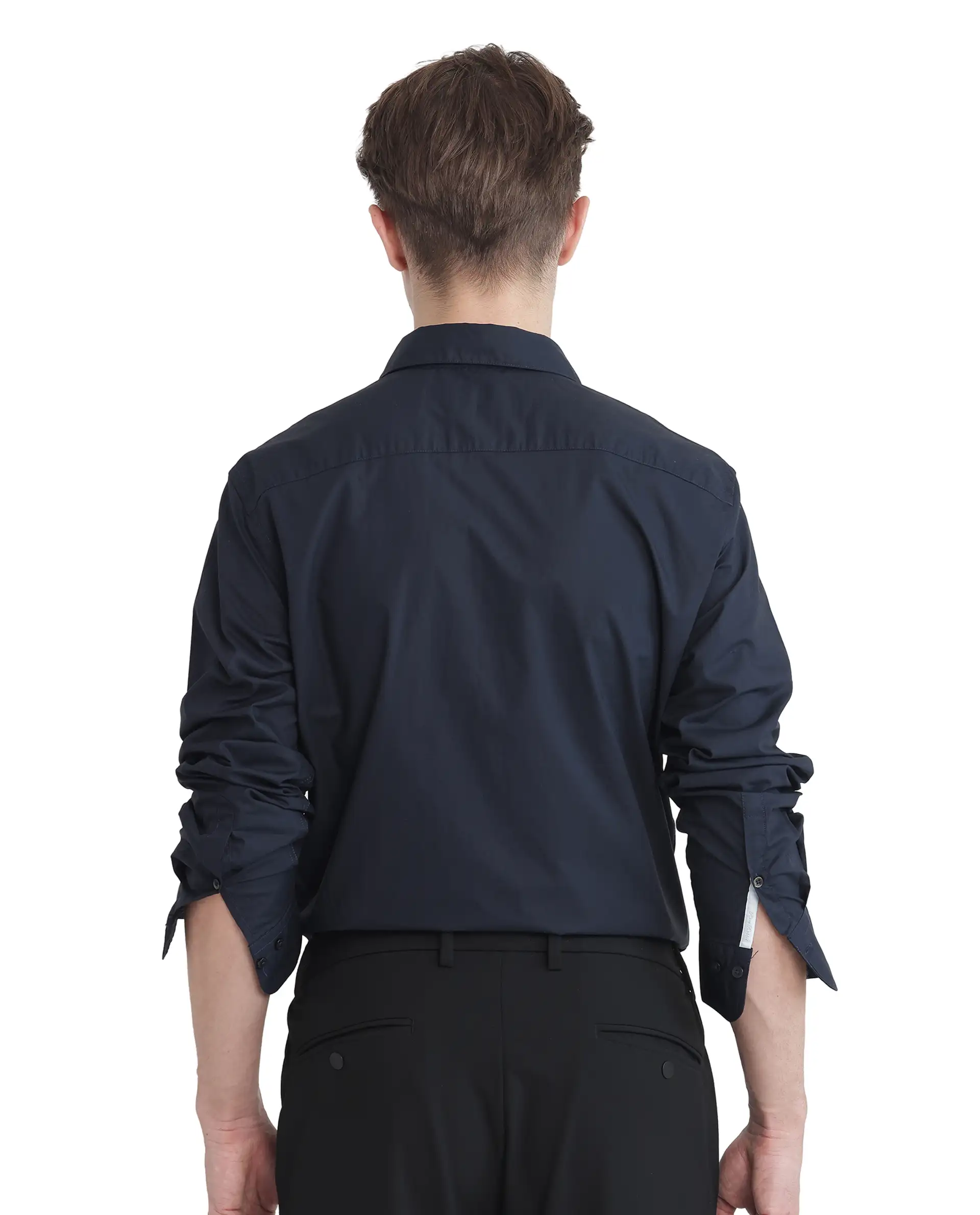 Rare Rabbit Men's Harmin-25 Navy Cotton Plain Regular Fit Full Sleeve Collared Shirt - Image 6