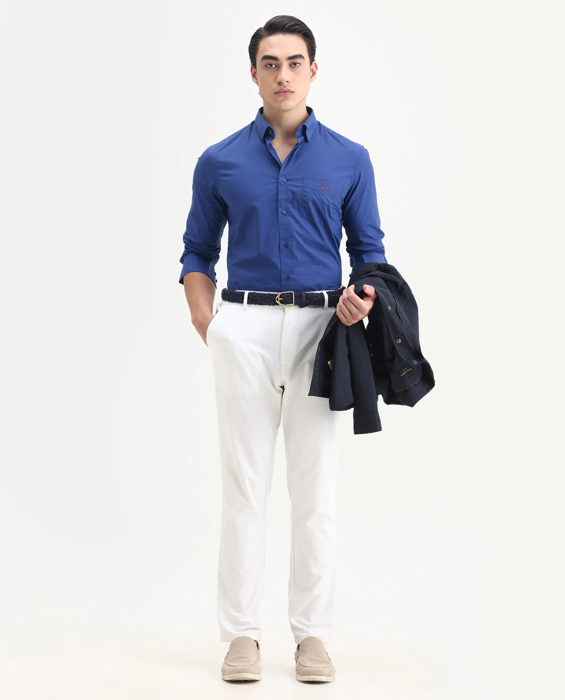 Rare Rabbit Men's Harmin Pastel Dark Blue Cotton Embroidered Regular Fit Full Sleeve Collared Shirt - Image 2