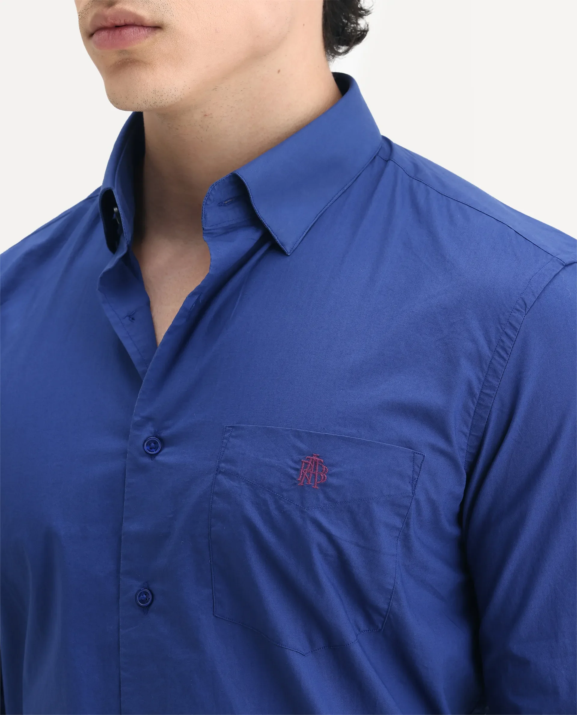 Rare Rabbit Men's Harmin Pastel Dark Blue Cotton Embroidered Regular Fit Full Sleeve Collared Shirt - Image 3