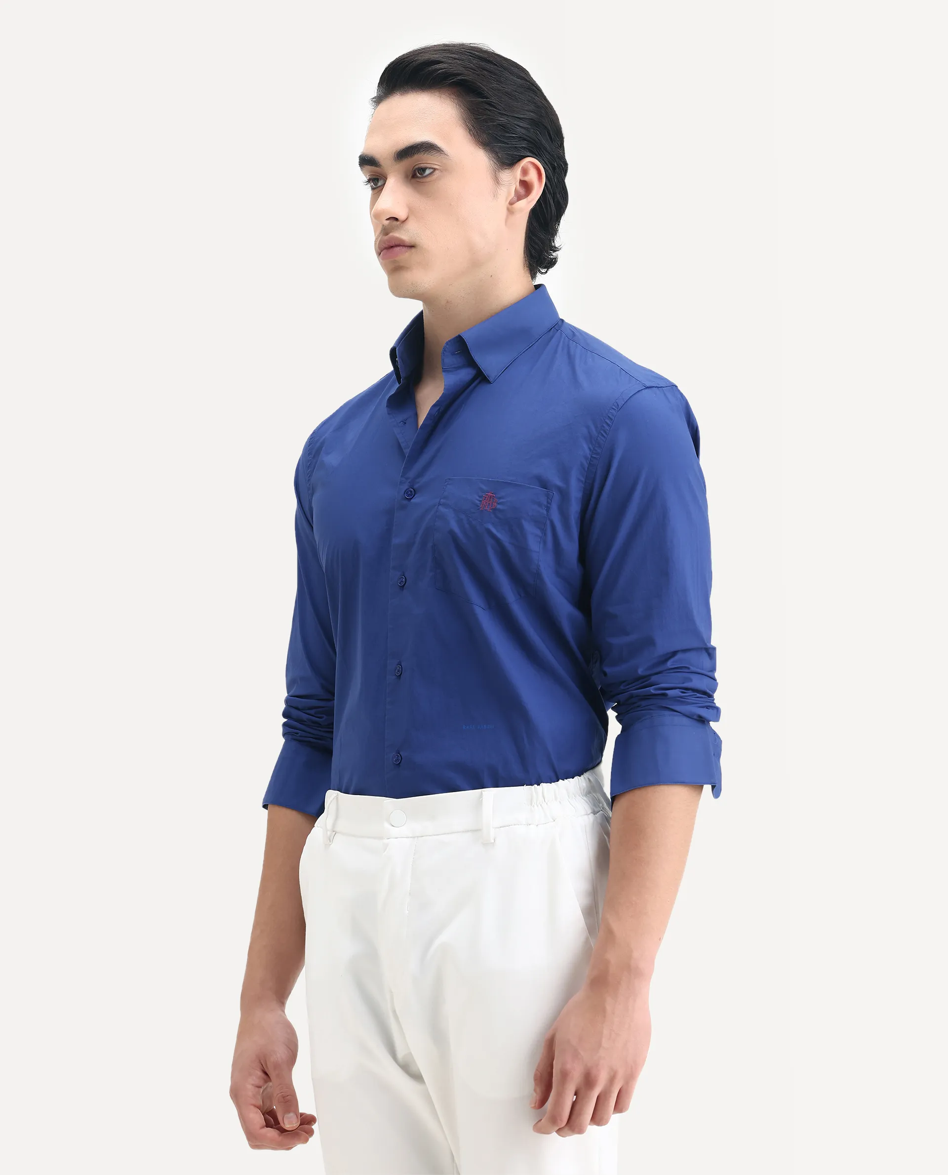 Rare Rabbit Men's Harmin Pastel Dark Blue Cotton Embroidered Regular Fit Full Sleeve Collared Shirt - Image 5