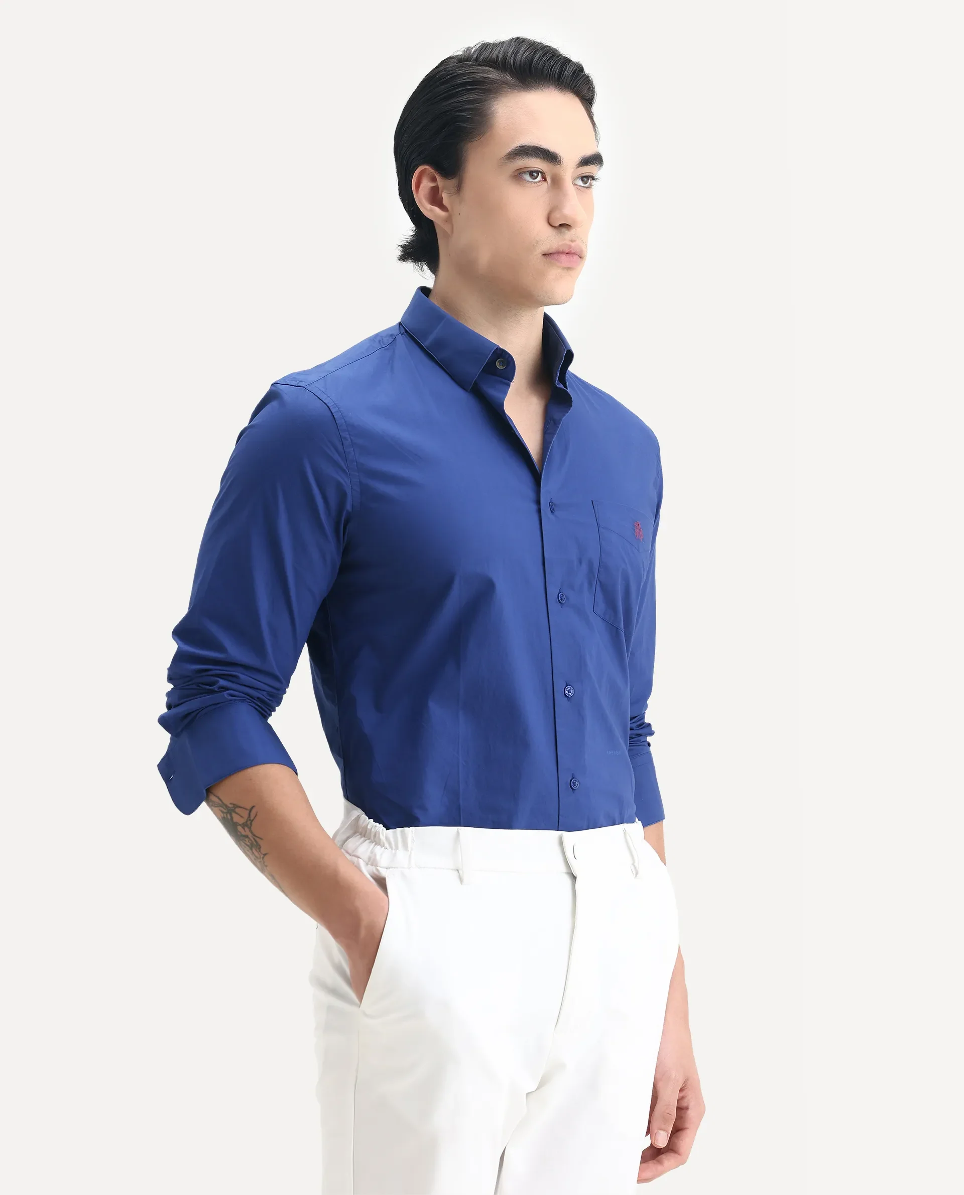 Rare Rabbit Men's Harmin Pastel Dark Blue Cotton Embroidered Regular Fit Full Sleeve Collared Shirt - Image 6